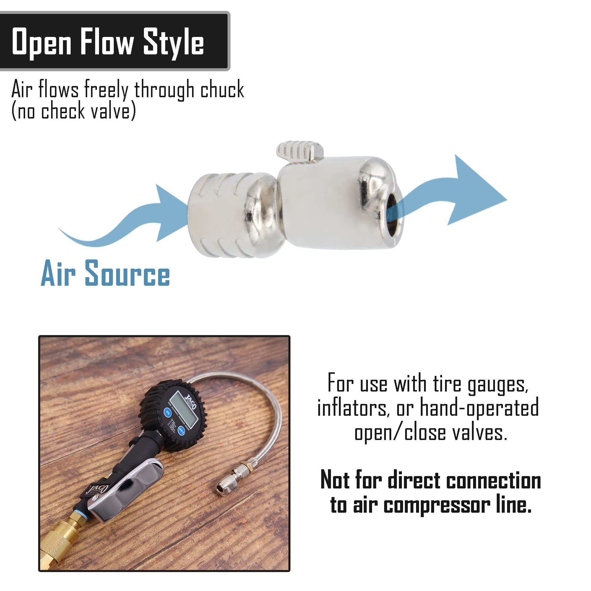 JACO Lightning S-Series Tire Air Chuck - 1/4'' F-NPT | Open Flow (2 Pack)