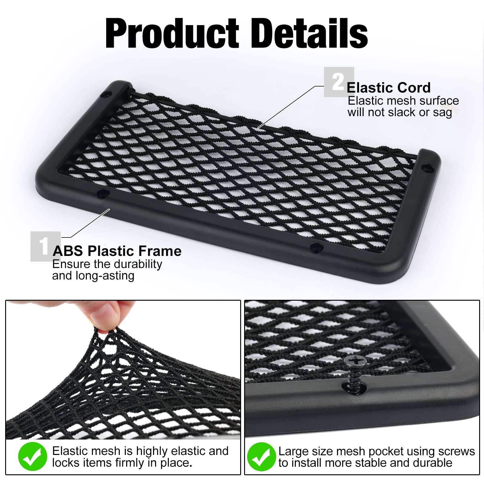 4 Pieces ABS Plastic Frame Automotive Cargo Nets Car Net Pocket Phone Car Mesh Net Holder RV Storage Boat Cargo Pocket Organizer