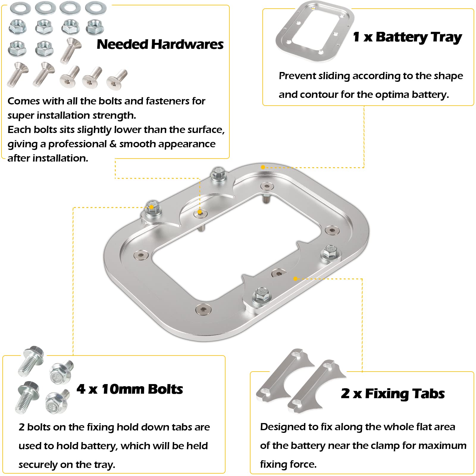 Billet Aluminum Battery Pallet - Trunk Battery Hold Down Bracket Perfectly Compatible With Racing Trunk Optima Batteries Tray Bl