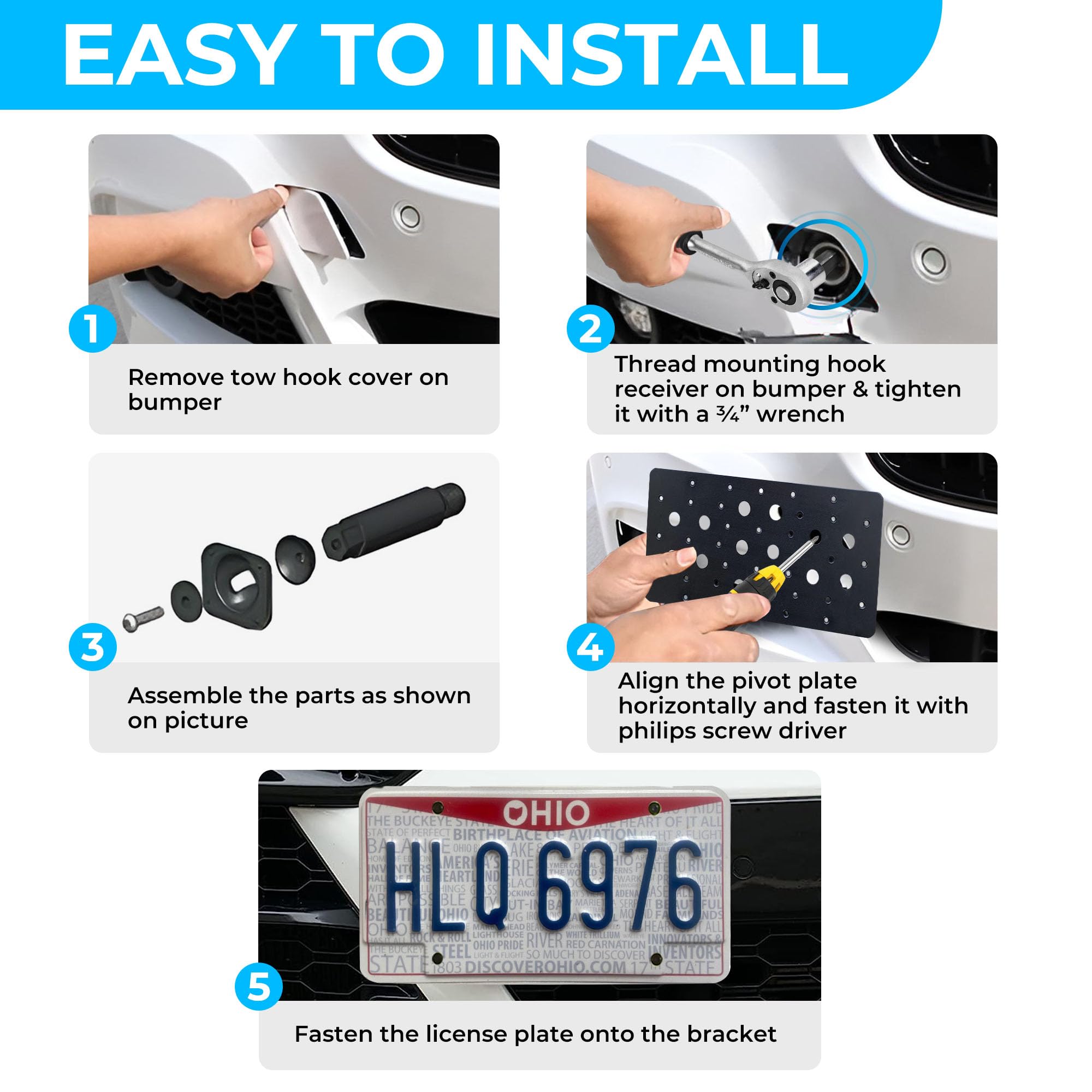 Bumper Tow Hook License Plate Mount Bracket For Bmw 1 Series 2006 - 2012 1 Series M 2011 3 Series 1997 - 2011 M3 2004 - 2013 5 S
