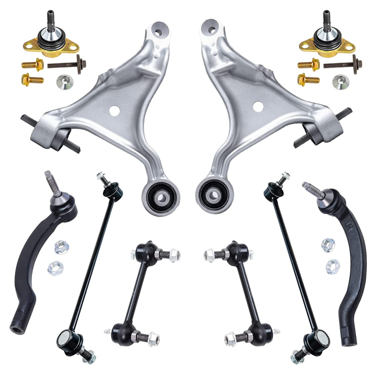 Detroit Axle - 10pc Front End Suspension Kit for 2000-2006 Volvo S80 2 Lower Control Arms 2 Lower Ball Joints 2 Outer Tie Rods 4