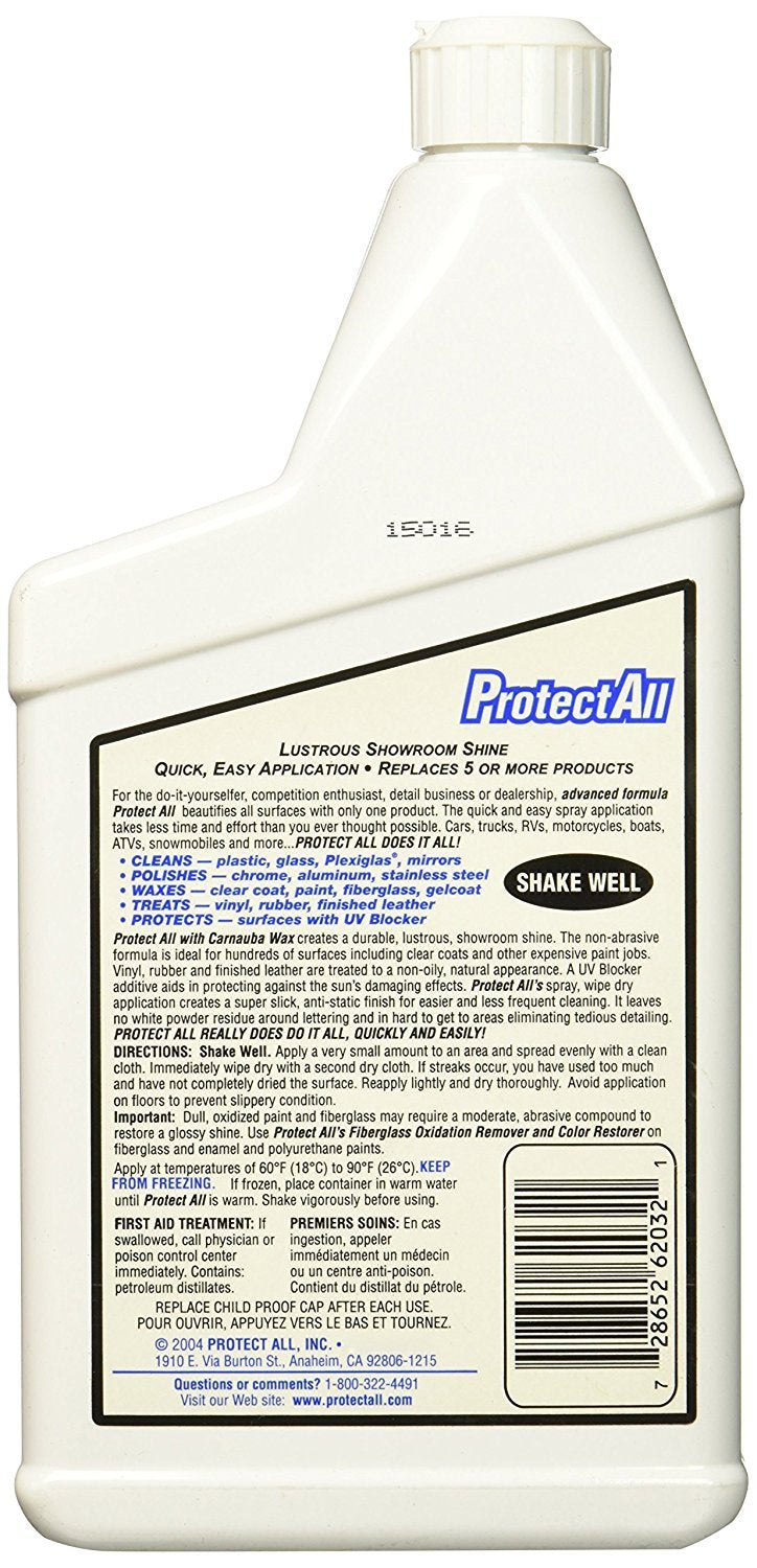 All-Surface Care - Cleaner / Wax / Polisher / Protector - Interior And Exterior Use - 32 Oz -Protect All 62032