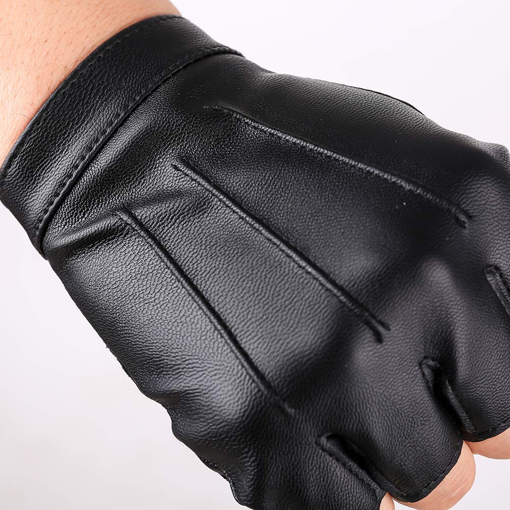 Jisen Men Pu Leather Punk Half Finger Snap Performance Gloves Black1