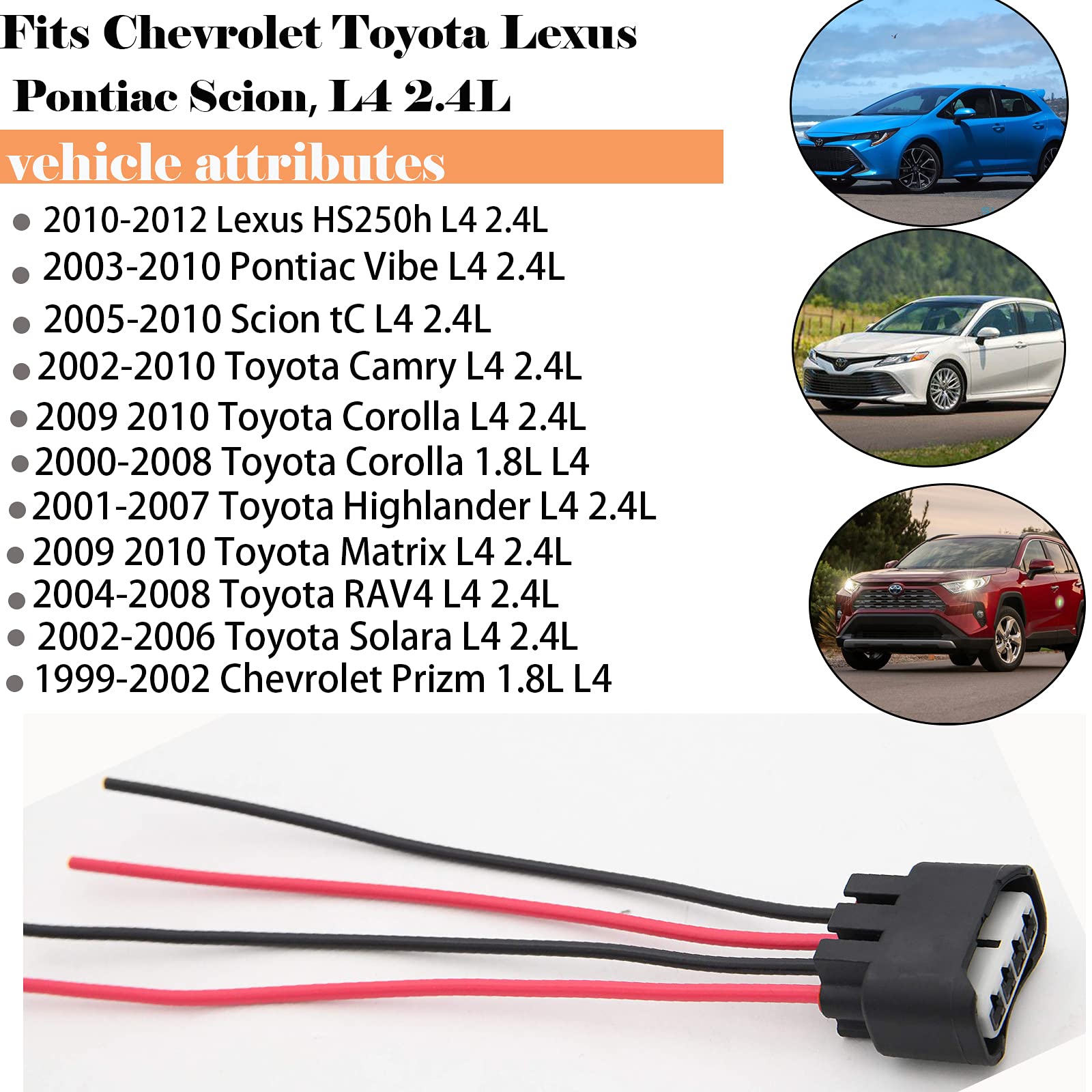4 Packs Ignition Coil Connector Compatible With Toyota Scion Pontiac Chevrolet Chevy Lexus Ignition Coil Connector Harness L4 2.