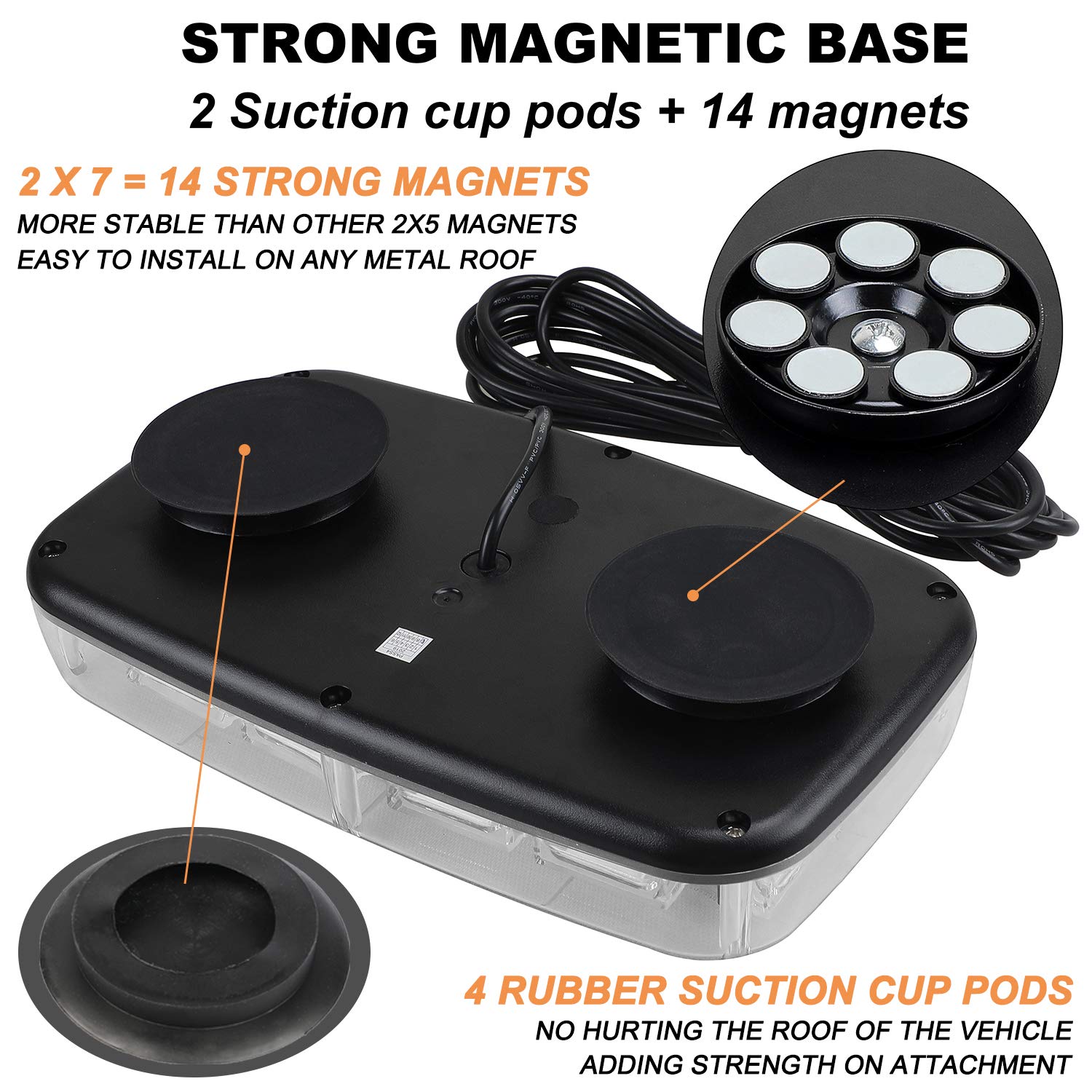 ASPL Roof Top Strobe Lights - Upgraded 48LED Magnetic Mini Light Bar, Amber/White for 12-24V Trucks, Snow Plow, Construction Vehicles