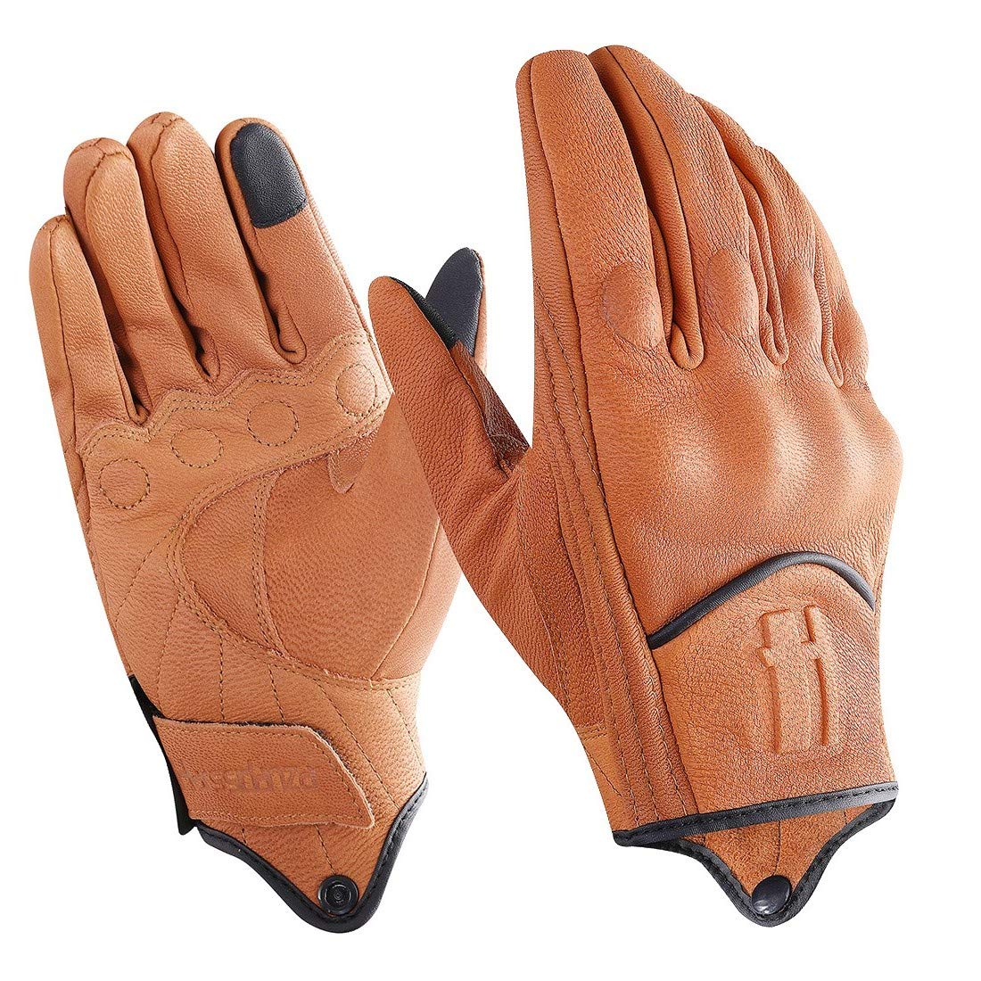 Harssidanzar Mens Full Finger Goatskin Leather Touchscreen Motorcycle Gloves Upgrade Gm028,Tan,Size Xs