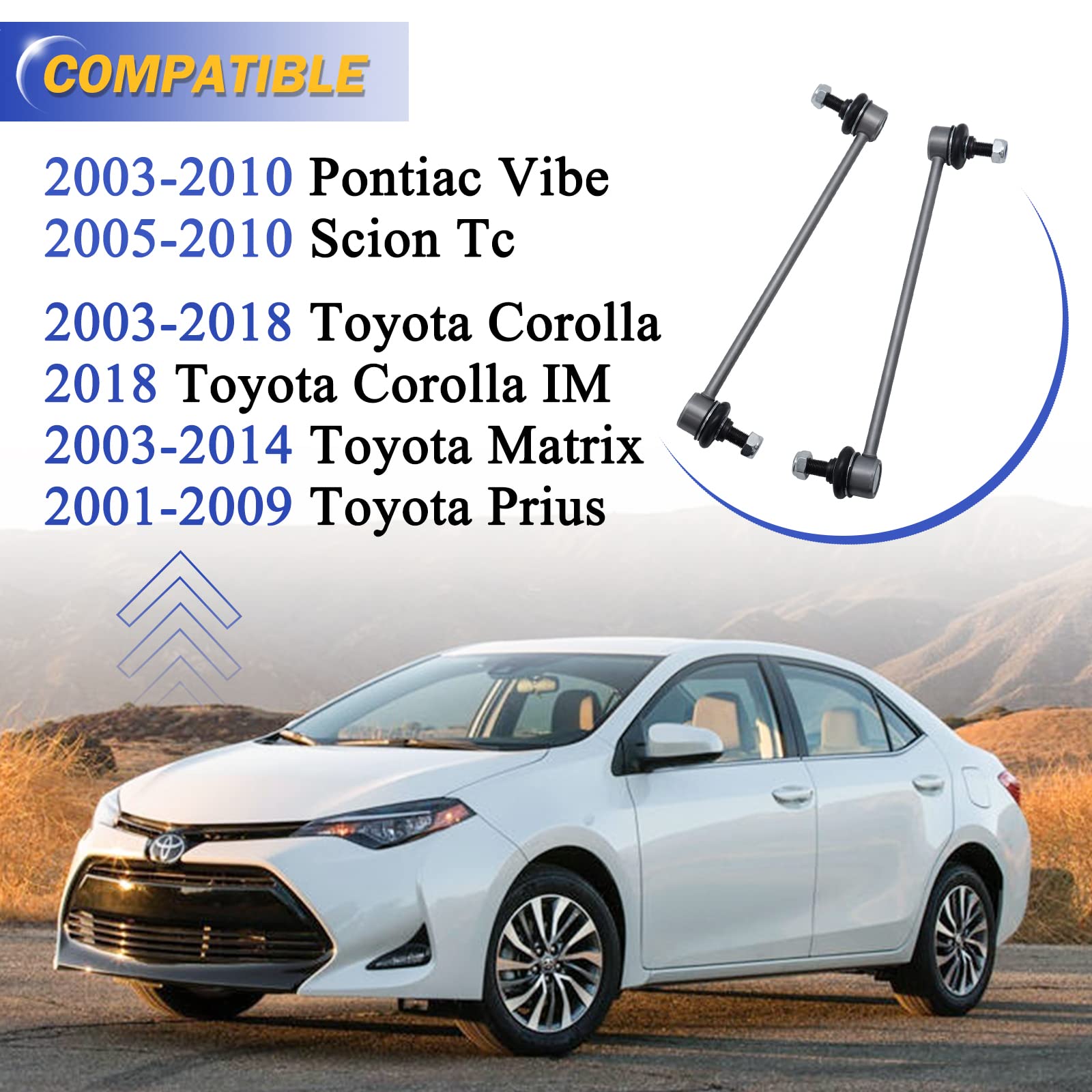 K80230 Zinc-Nickel Alloy Front Stabilizer Sway Bar Links For Pontiac Vibe 2003-2010?Scion Tc 2005-2010?Toyota Corolla 2003-2018?