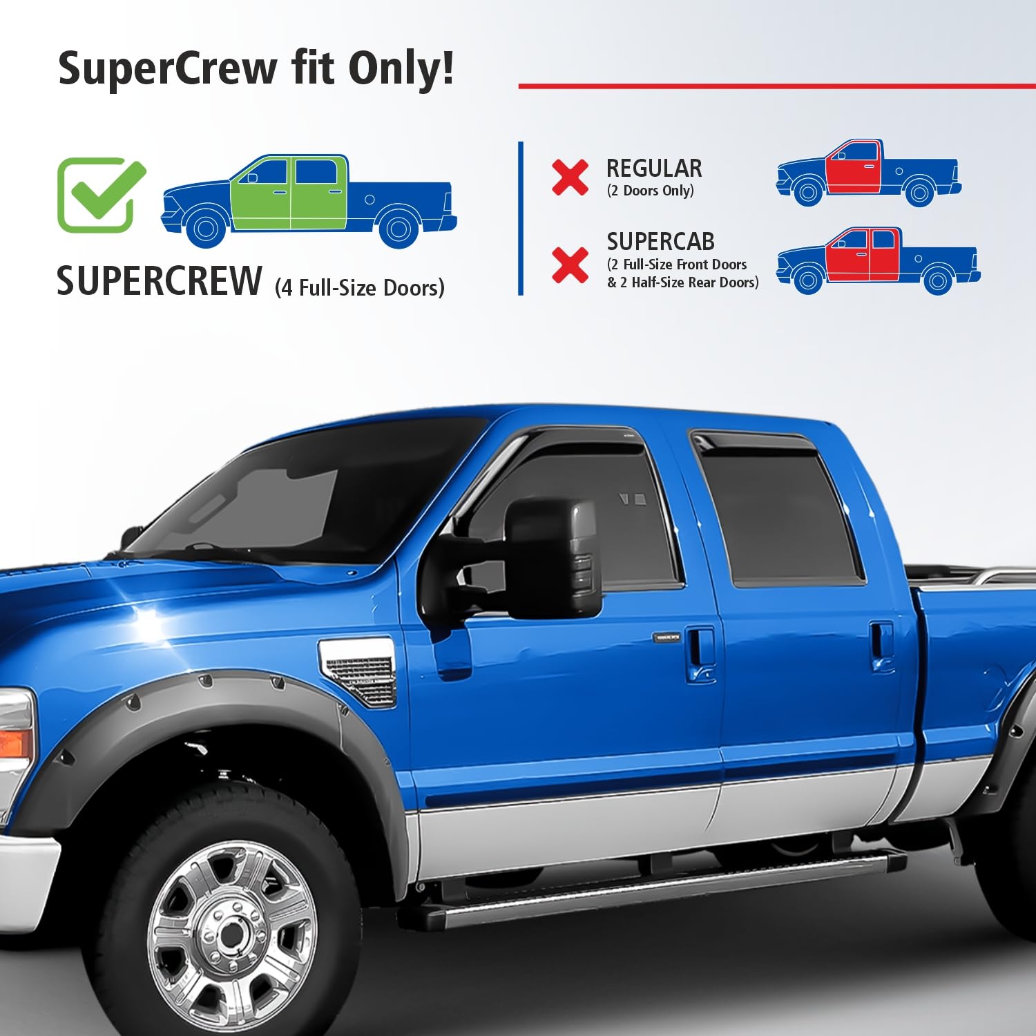 Goodyear Shatterproof In-Channel Window Deflectors For Ford F250 To F550 Super Duty 1999-2016 Supercrew, Rain Guards, Window Vis
