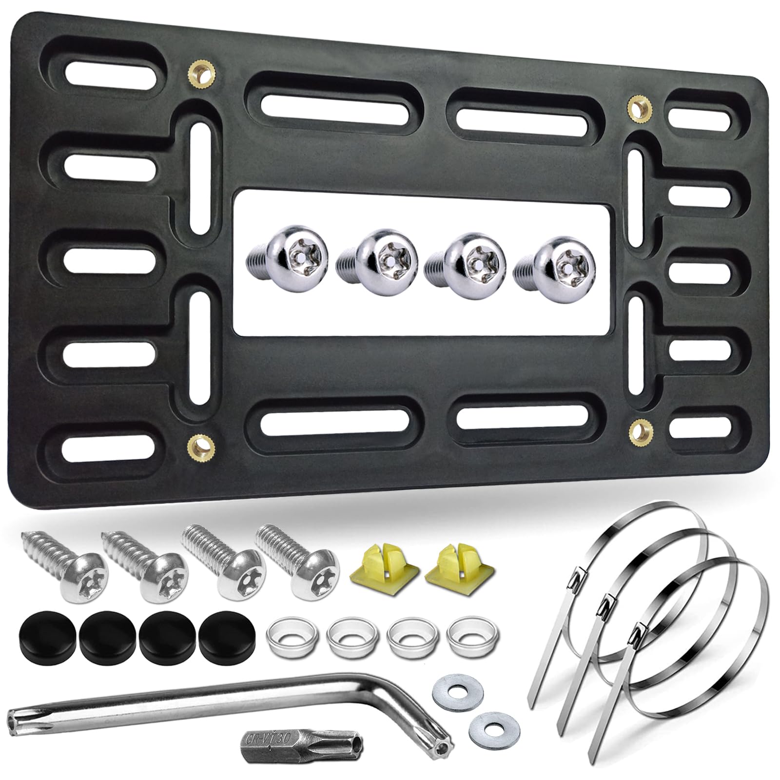 Aootf Front License Plate Bracket Holder - Universal Front Bumper License Plate Mounting Kit, 2 Drill Holes Car Tag Adapter With