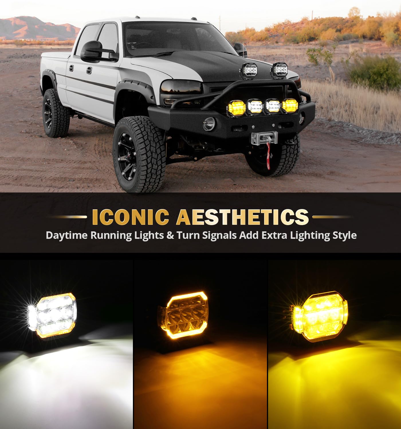 Auxbeam XP-Ultra 5" Offroad LED Pod Lights, 174W 20400LM, Amber White DRL & Turn Signal, Aluminum, Model ZD000809-VE