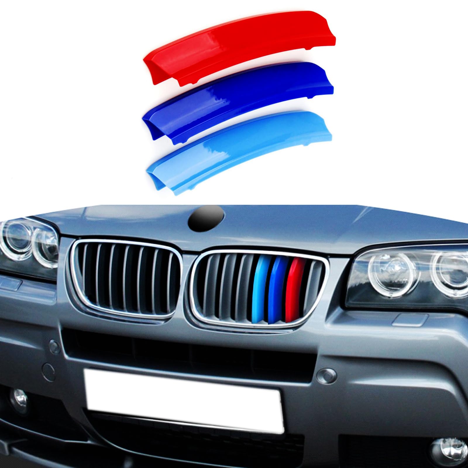 Exact Fit ///M-Colored Grille Insert Trims Compatible With Bmw 2007 2008 2009 2010 E83 X3 Lci Accessories For 7-Beams Standard K