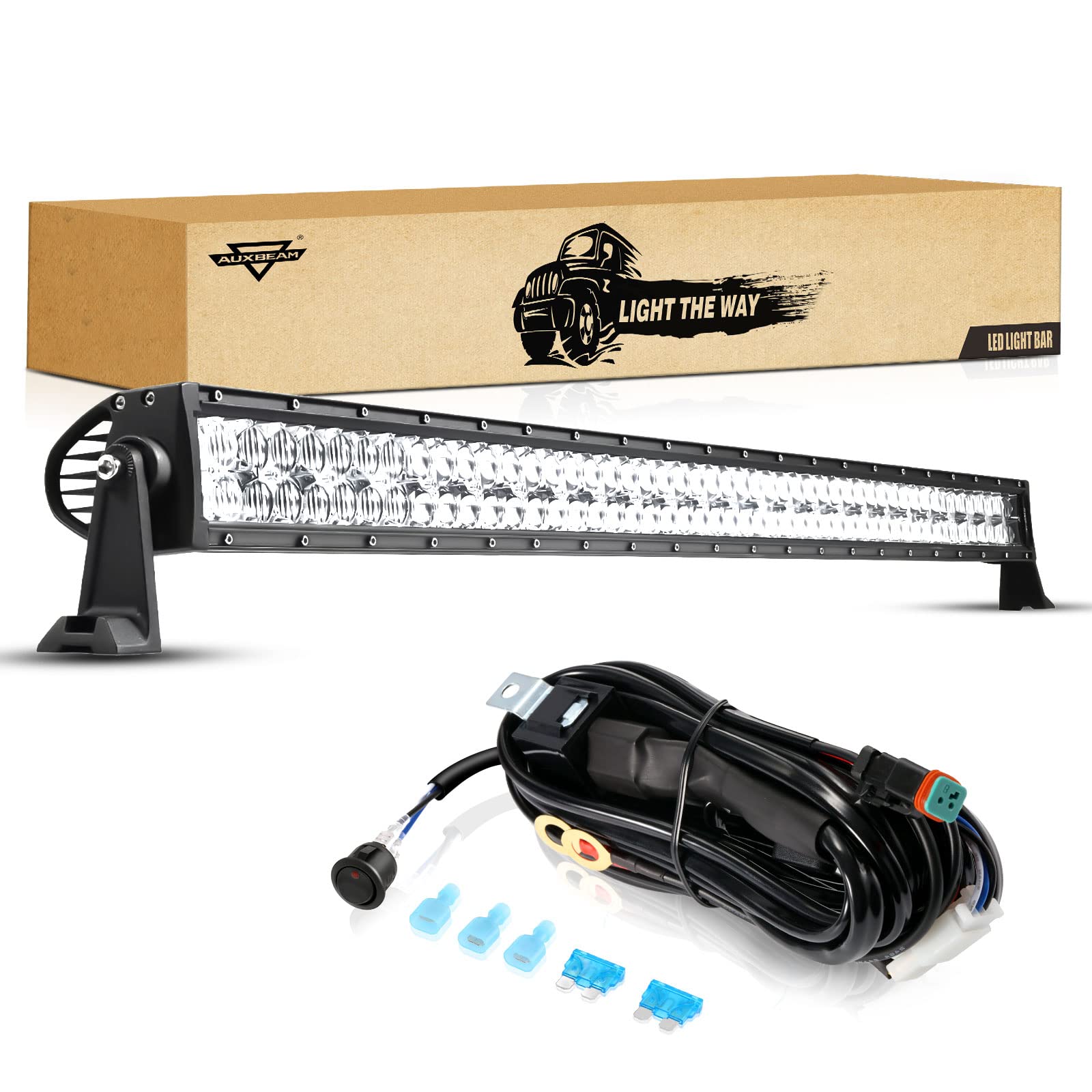 Auxbeam 52 Inch 300W Led Light Bar - Off-Road Driving Lights Spot Flood Combo Led Work Light 5D Lens With Wiring Harness For Car