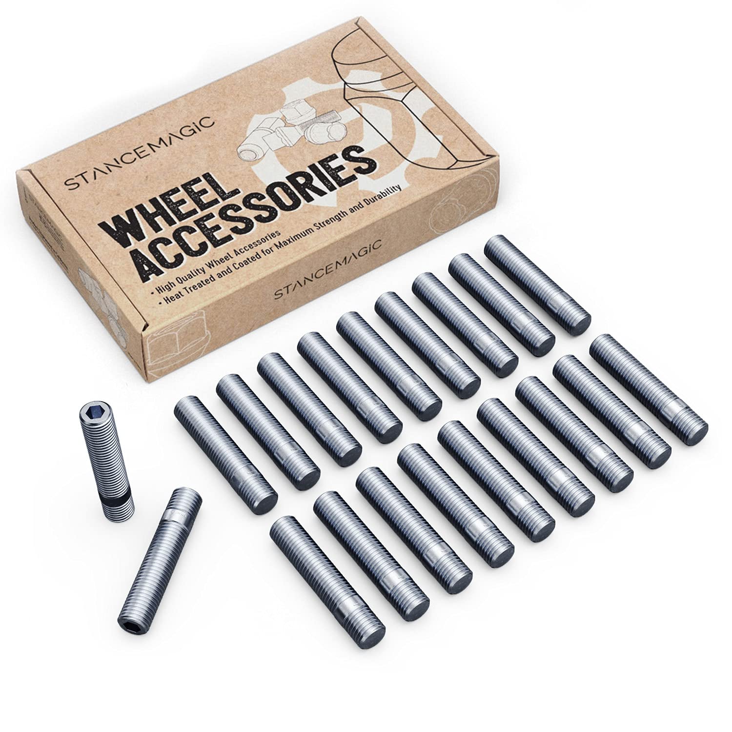20Pcs Extended Silver Wheel Stud Conversion - 12X1.5 To 12X1.5, 60Mm Total Length, 44Mm Shank Length - Compatible With Bmw 1 3 5