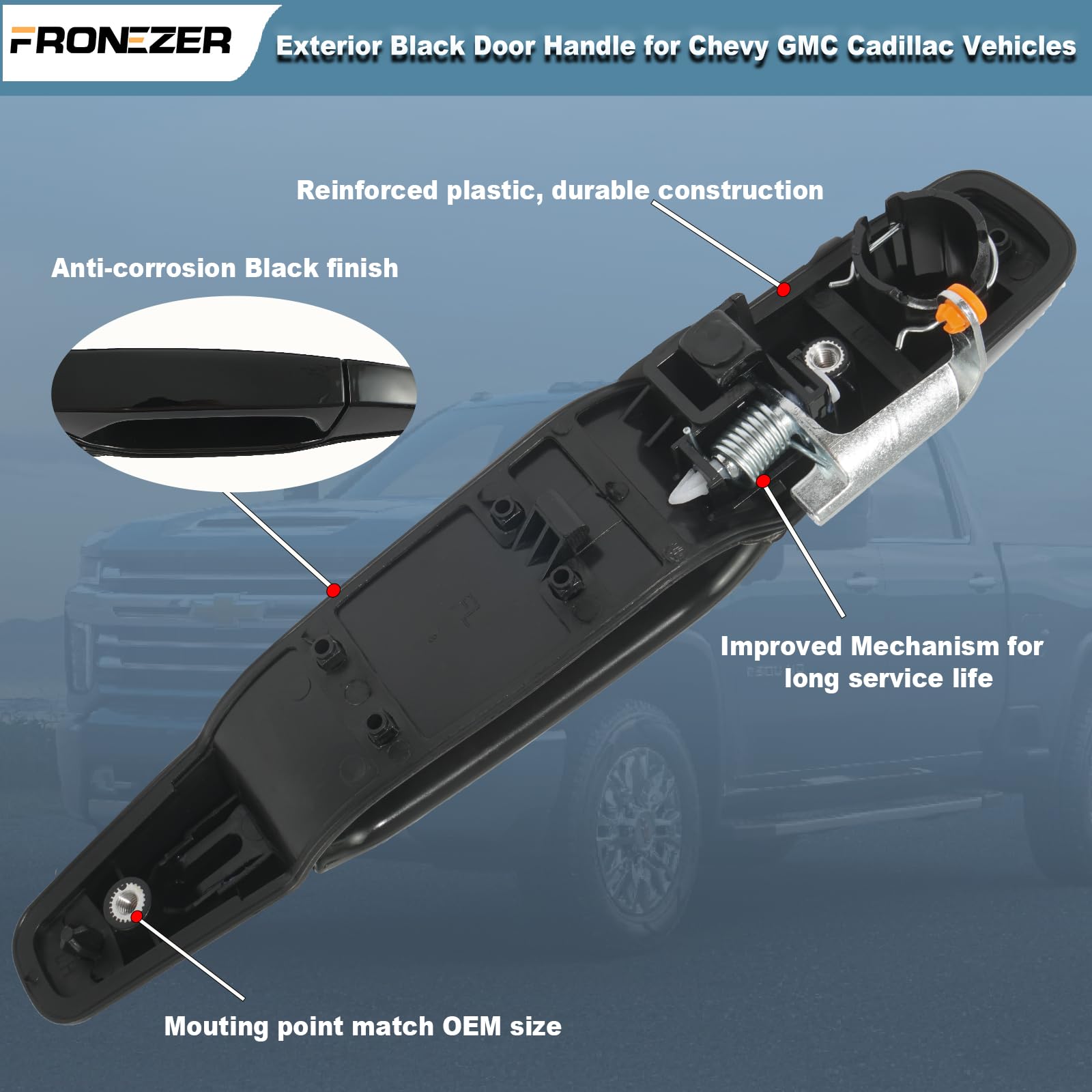FRONEZER Exterior Door Handle, 4PCS Black Front Rear Driver Passenger Compatible with 2007-2014 Chevy Silverado Suburban Avalanc