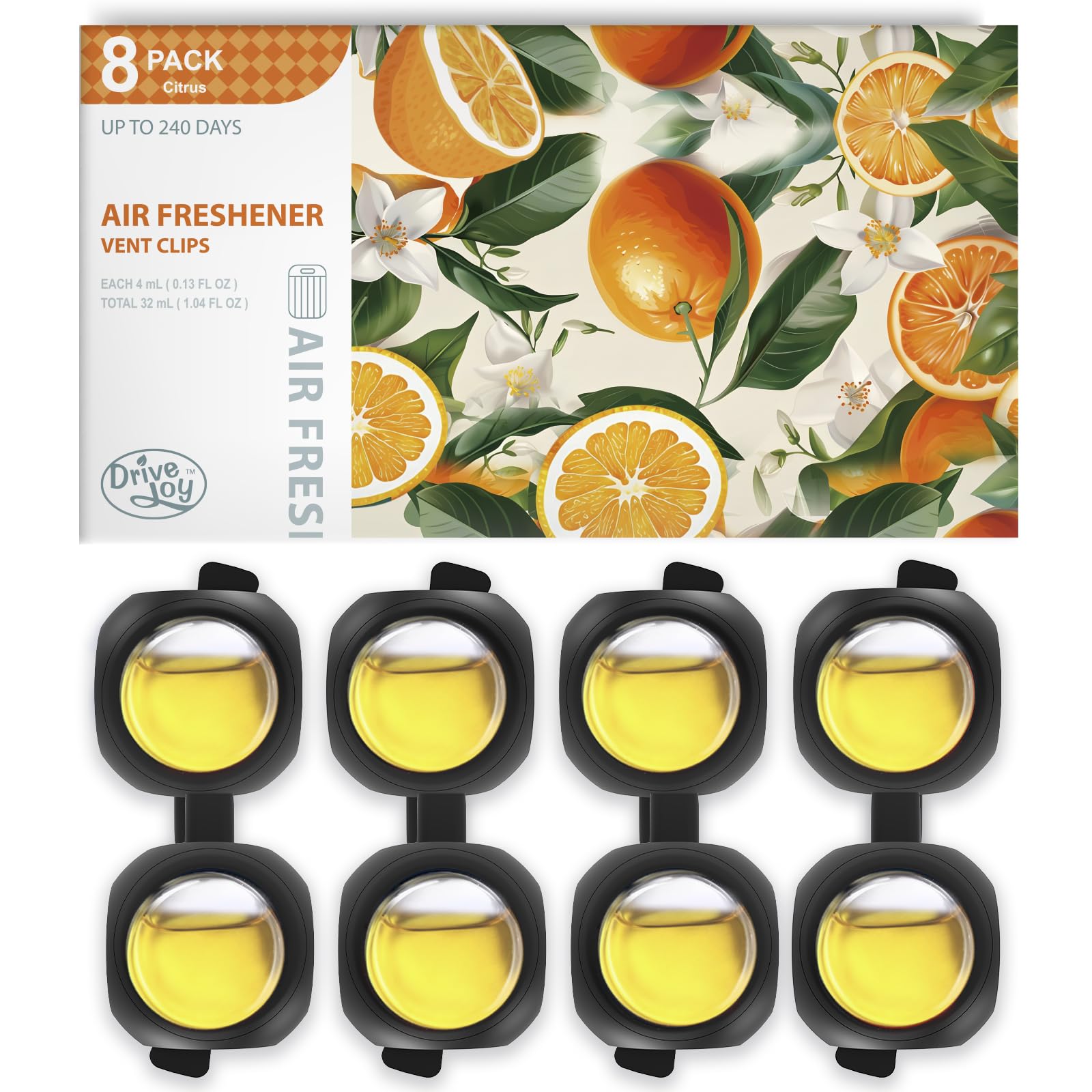 Car Air Freshener Vent Clips, 8 Pack, Provides Long-Lasting Scent, Up To 240 Days, Odor Eliminator (Citrus)
