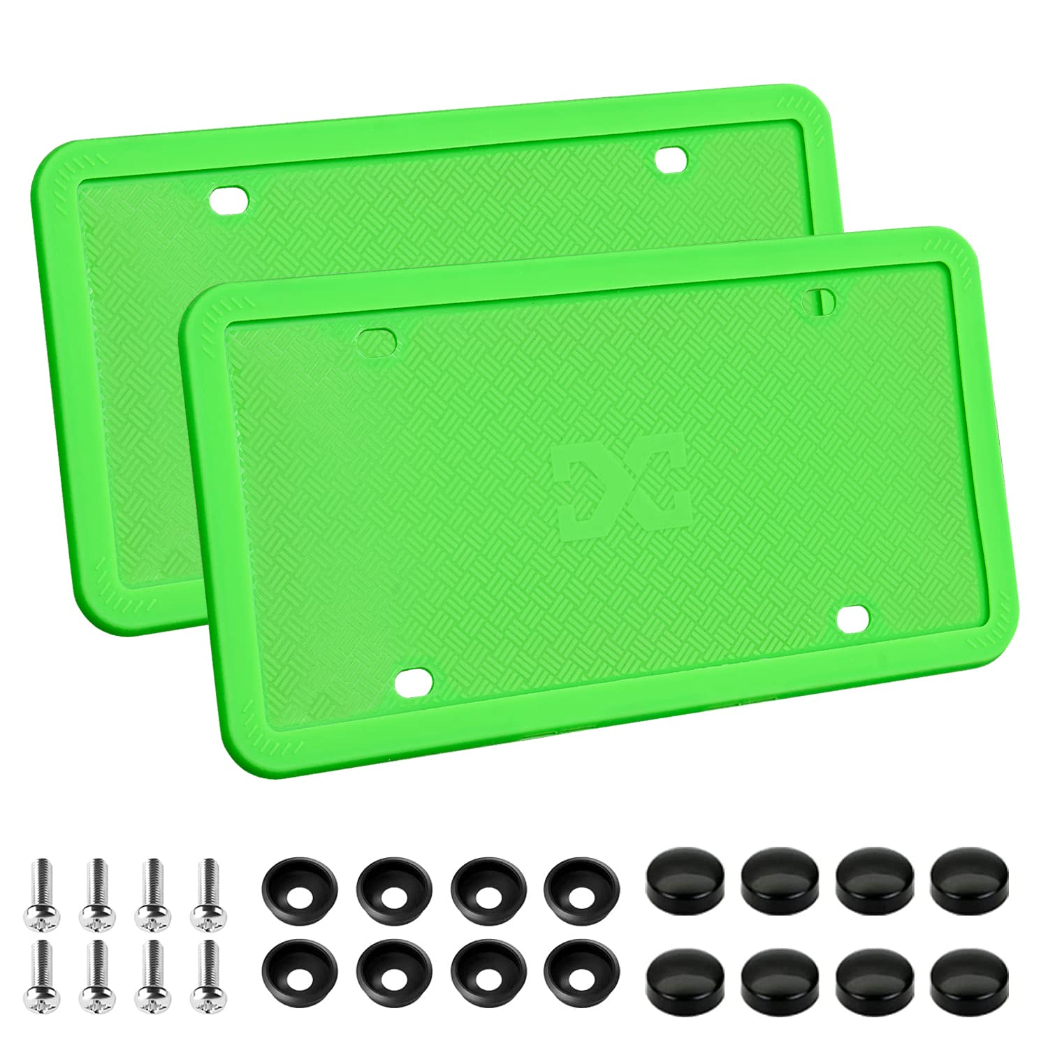 Xclpf Silicone Green License Plate Frame Covers 2 Pack- Front And Back Car Plate Bracket Holders. Rust-Proof, Rattle-Proof, Weat