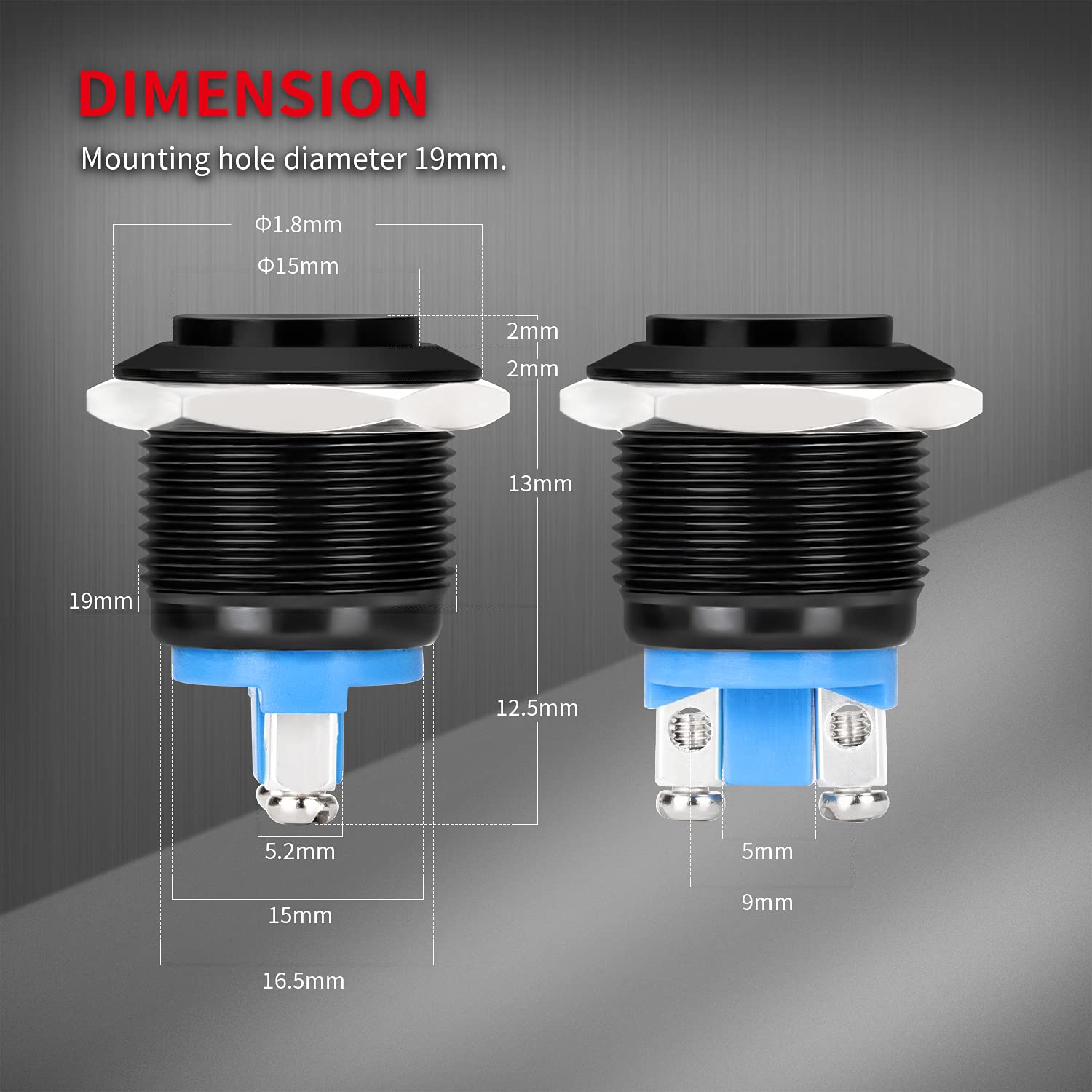 Daiertek 12V Momentary Horn Push Button Switch Black Metal Waterproof 19Mm Round Starter Power Switch For Rv Truck Boat Marine -