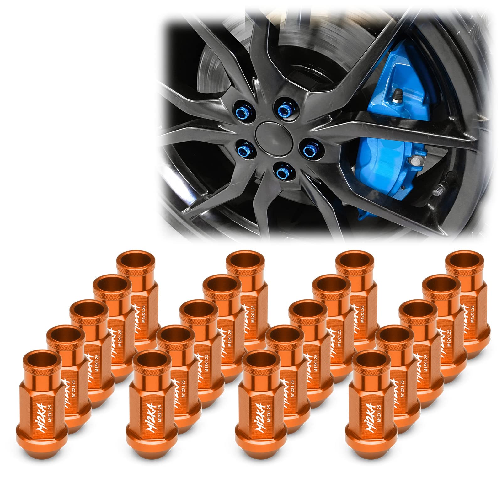 EZAUTO WRAP Orange 20 PCS M12x1.25 Lug Nuts Short 50mm Tuner Open End Aluminum Wheels Rims Cap WN01