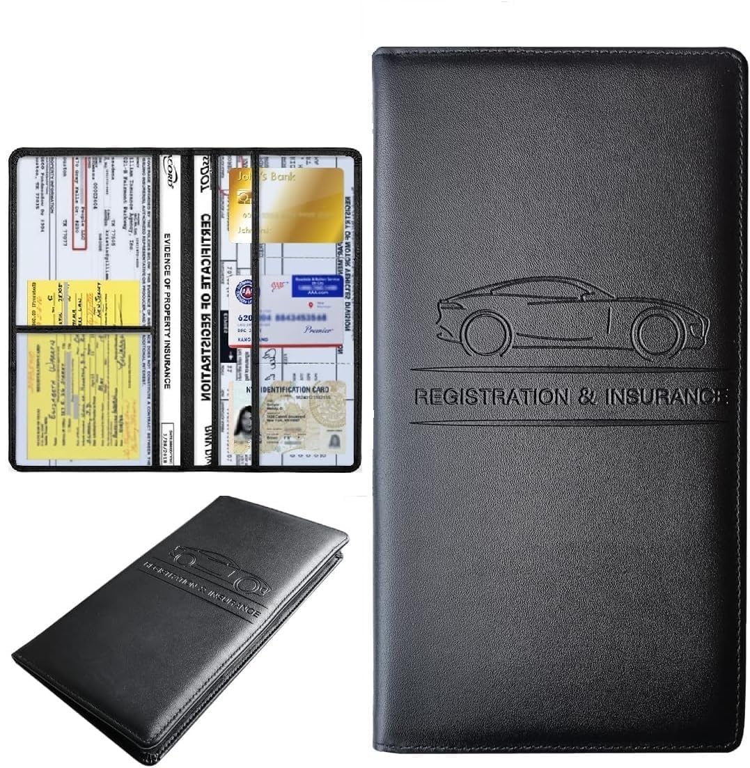 GITAARA Car Registration and Insurance Card Holder with Multiple Document Sleeves, Vehicle License Registration Organizer for Gl