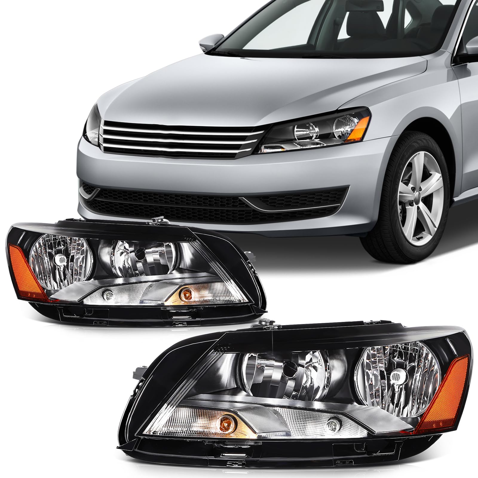 SCITOO Headlight Assembly Fits For 2012-2015 for Volkswagen Passat Headlamp Driver and Passenger Side