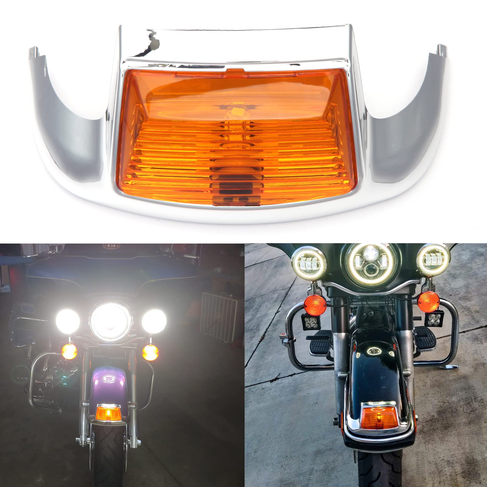 Rich Choices Motorcycle Front Amber Fender Light LED Fender Tip Lights Compatible with Harley Road King Electra Glide Ultra Clas