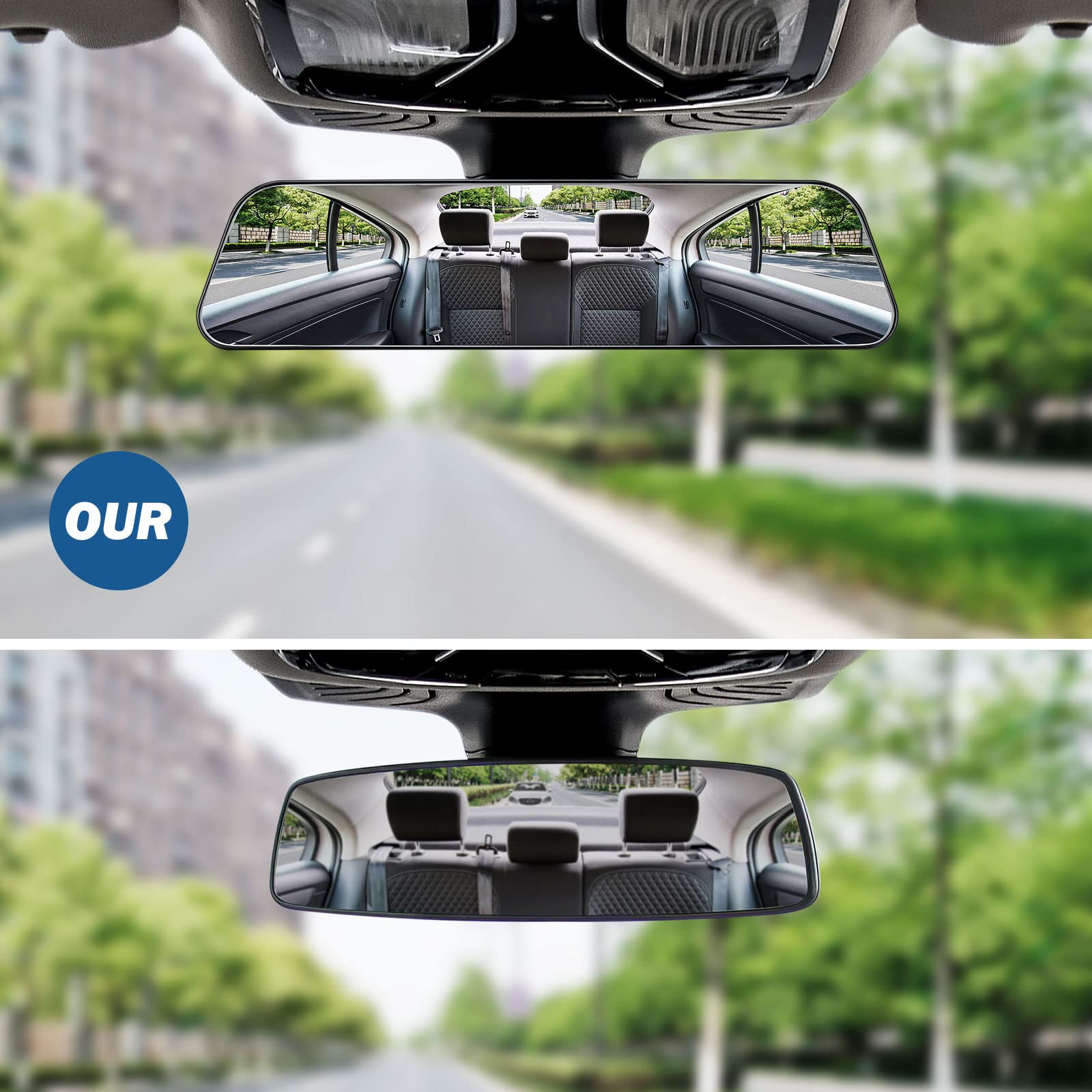 Joytutus Rearview Mirror, 2 Pack 12 Inch Panoramic Interior Clip-On Wide Angle Convex Rear View Mirror, Reduce Blind Spot Effect