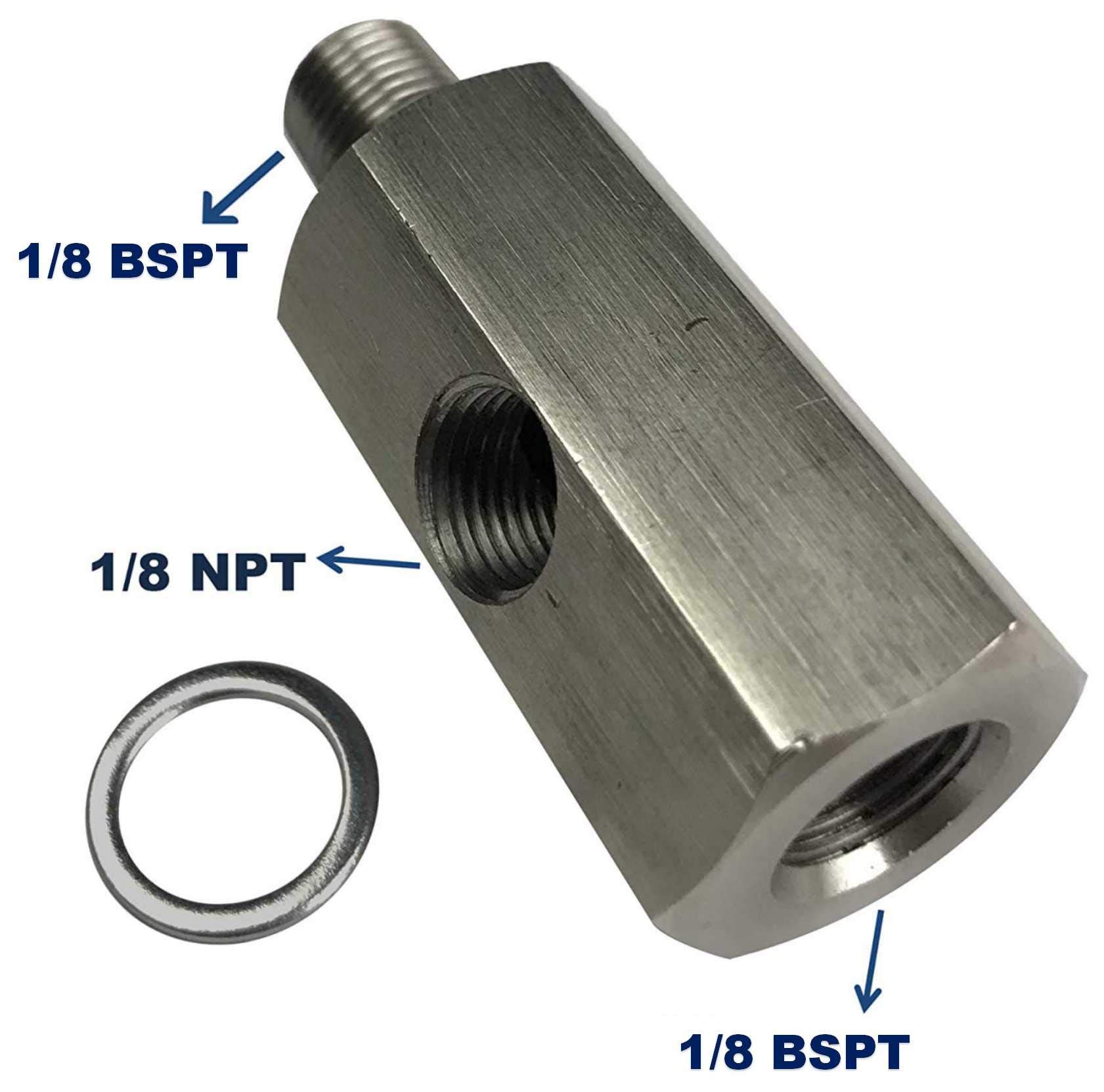 1/8 Bspt Oil Pressure Sensor Tee Stainless Steel 1/8 Bspt Female To 1/8 Bspt Male With 1/8 Npt Port Adapter Turbo Supply Feed Li