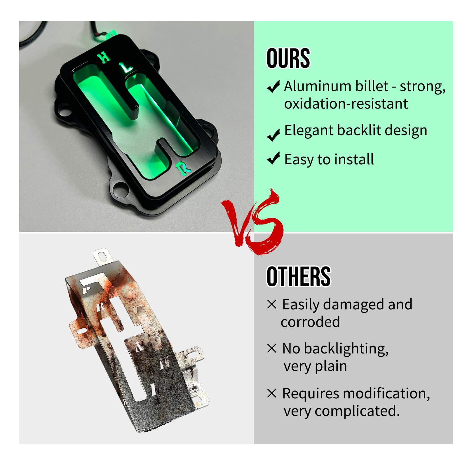 Motoparty Shift Gate Kit for Kawasaki KRX 1000, Heavy Duty Aluminum, Black Anodized with Green LED Backlighting