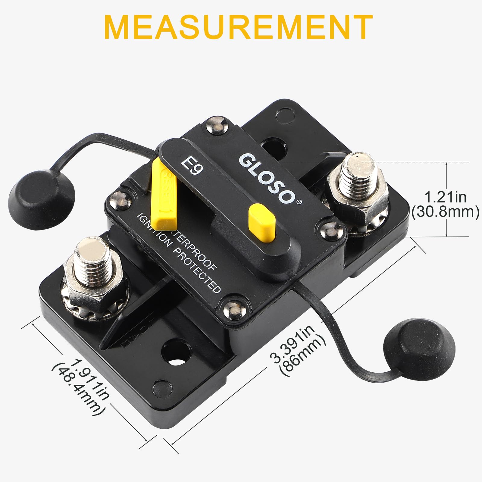 Gloso Circuit Breaker E93 200A Breaker Extended Surface Mount 3/8 Diagonal Stud Waterproof Ip67 Marine Rv Truck Hi-Amp (200A)