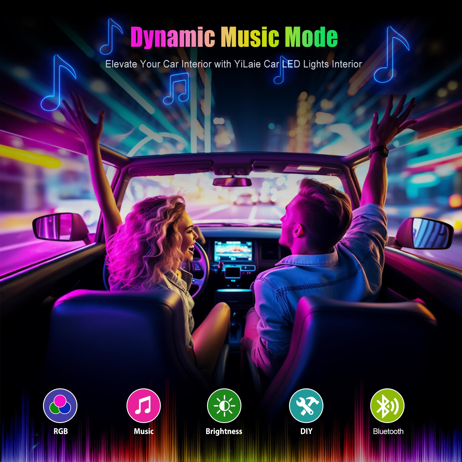 Yilaie Car Lights Interior, Rgb Interior Car Lights With App Control, Music Sync And Diy Mode, Car Decorations Interior For Ambi