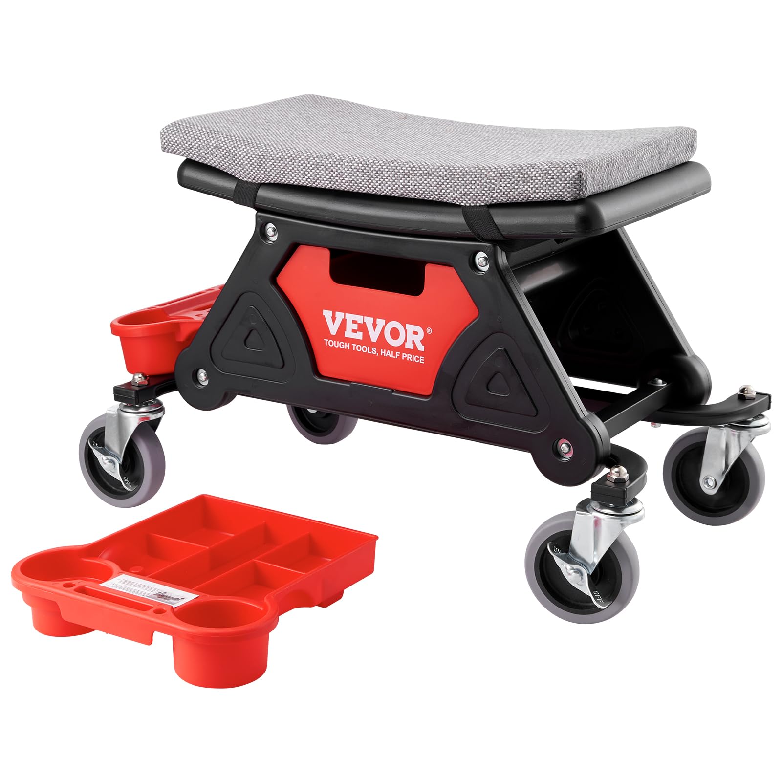 Vevor Mechanic Stool 300 Lbs Capacity Garage Stool Gift For Men, Heavy Duty Rolling Mechanics Seat, With Three Slide Out Tool Trays And Drawer, Tools For Automotive Auto Repair