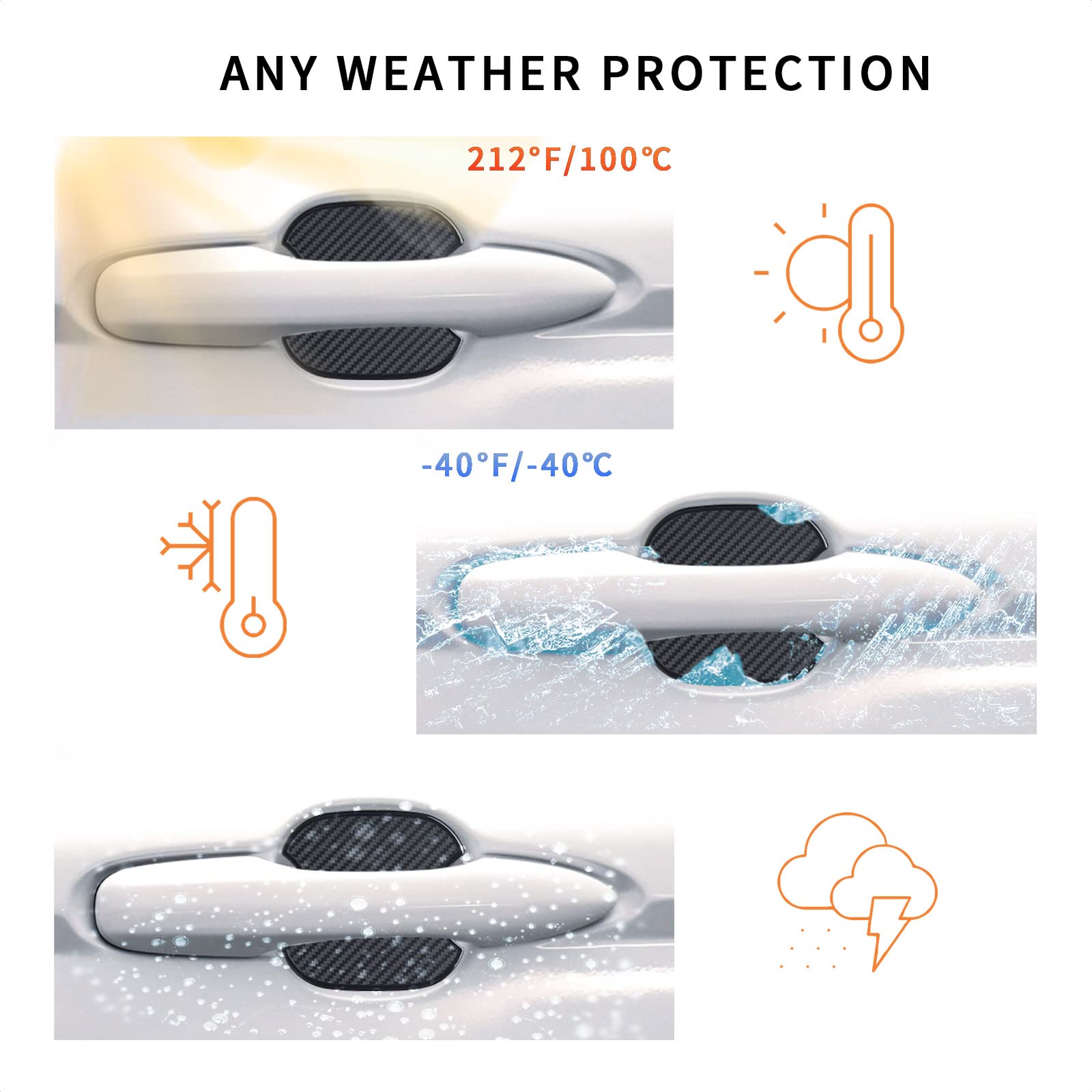 Tangsen 4Pcs Universal 3D Carbon Fiber Texture Automotive Door Cup Handle Recess Paint Protector Cover Scratch Non-Marking Black Tpu Personalize Pad Sticker (M)