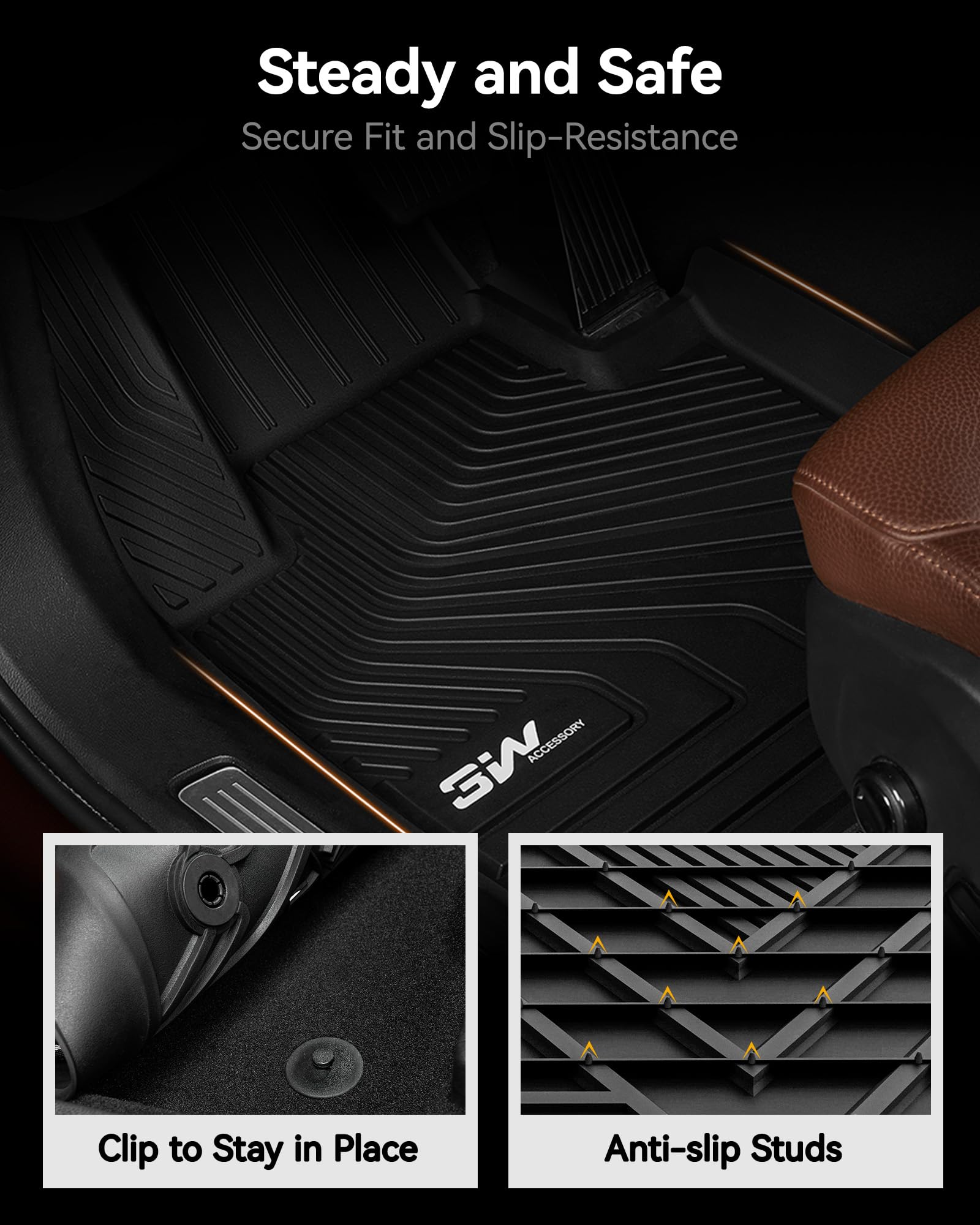 3W TPE All-Weather Floor Mats for Volvo XC60 2018-2026, Black, Custom Fit T5 T6, 1st & 2nd Row Accessories, Model Z