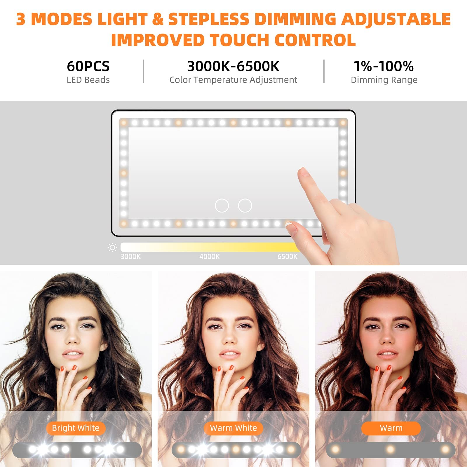 Car Sun Visor Vanity Mirror, Rechargeable Makeup Mirror With 3 Light Modes & 60 Leds - Dimmable Clip-On Rear View Sun-Shading Cosmetic Mirror, Universal For Car Suv(Black)