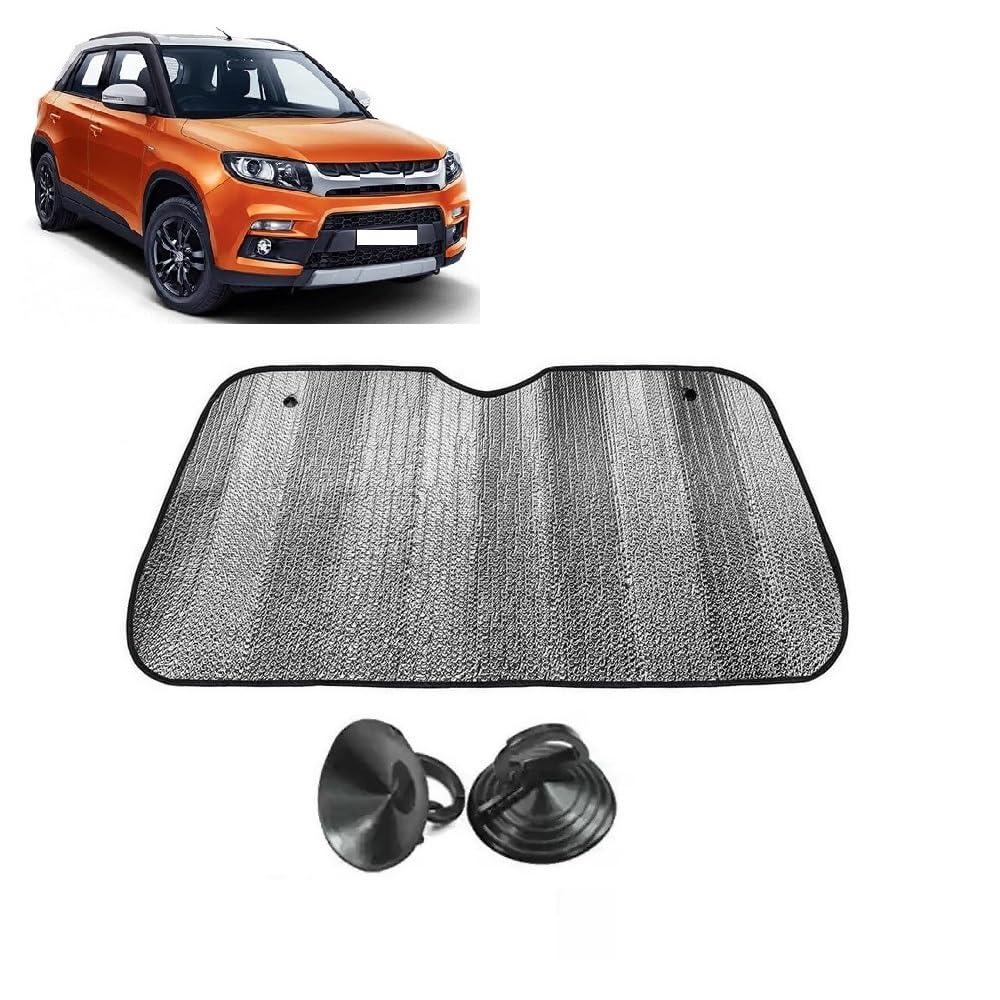 Car Windshield Sun Shade UV Rays Protector Silver Sunshade Solar Reflective suitable for Maruti Suzuki Brezza