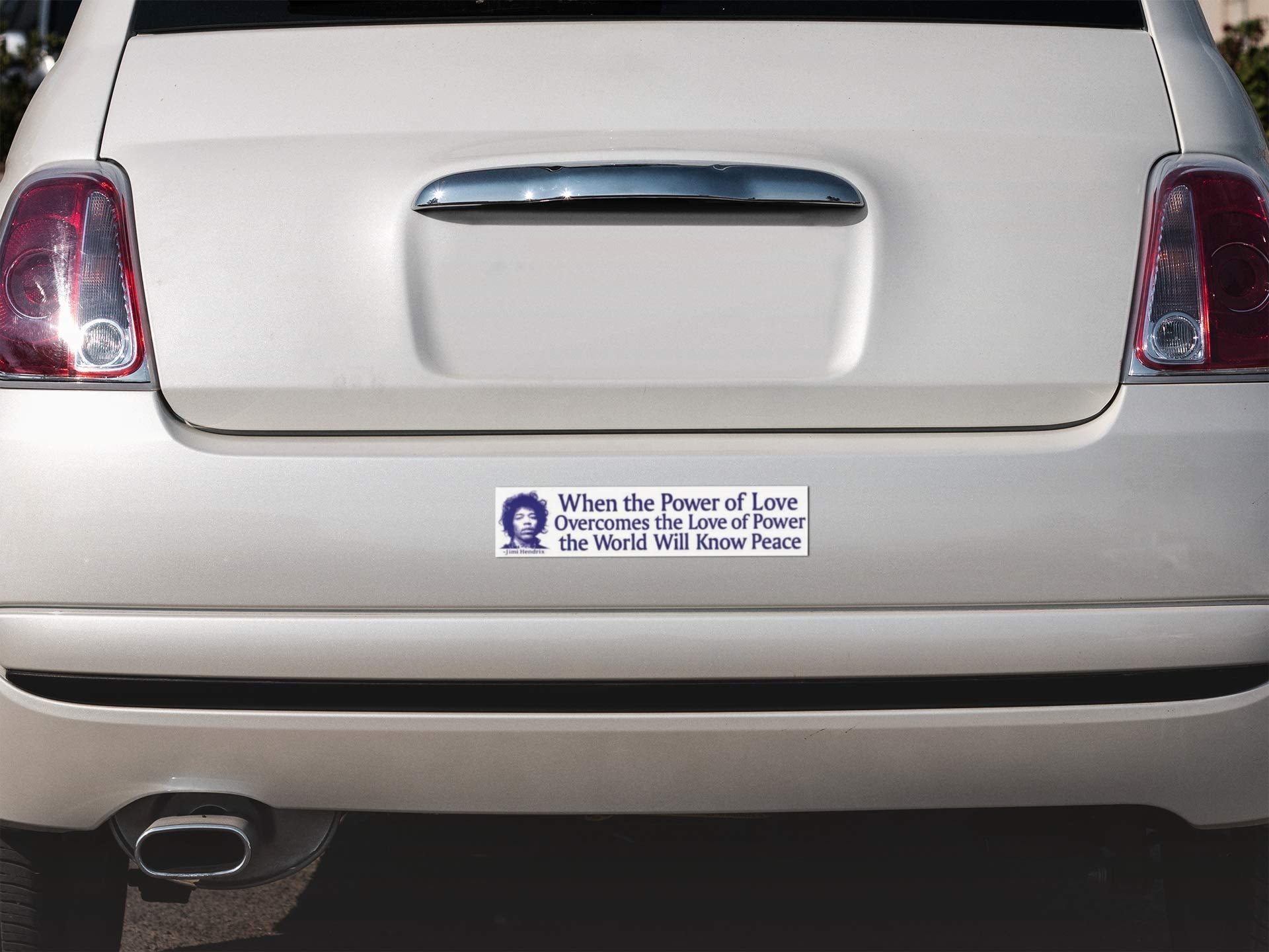 Peace Resource Project Large Jimi Hendrix Sticker 10.75" x 2.5" White Bumper Decal - "Power of Love" Design