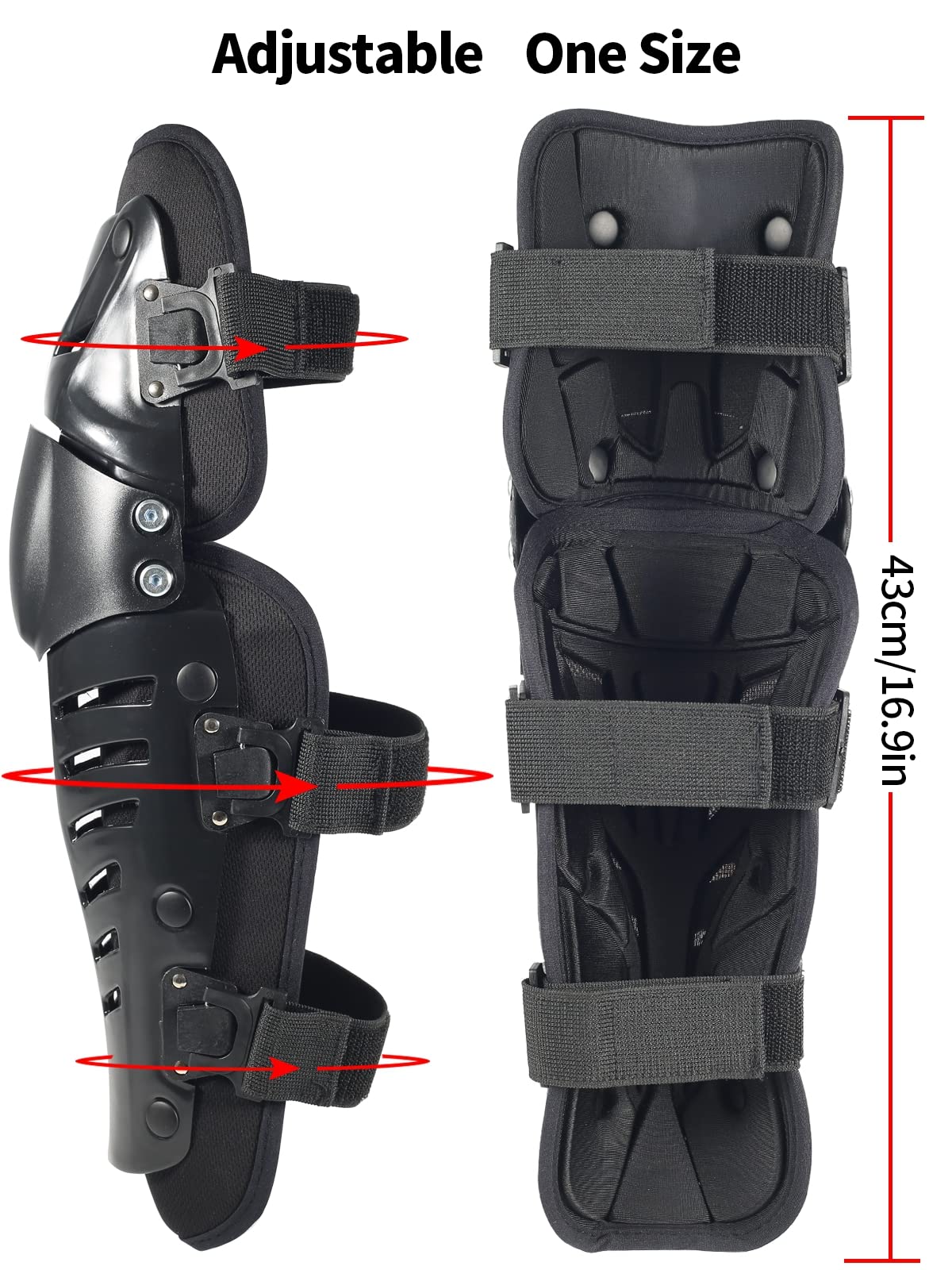 RIDBIKER Black Movable Knee Shin Guard Pads - Adjustable Breathable Armor for Motorcycle Cycling Racing, Lengthen Size, Crashproof, 1 Pair