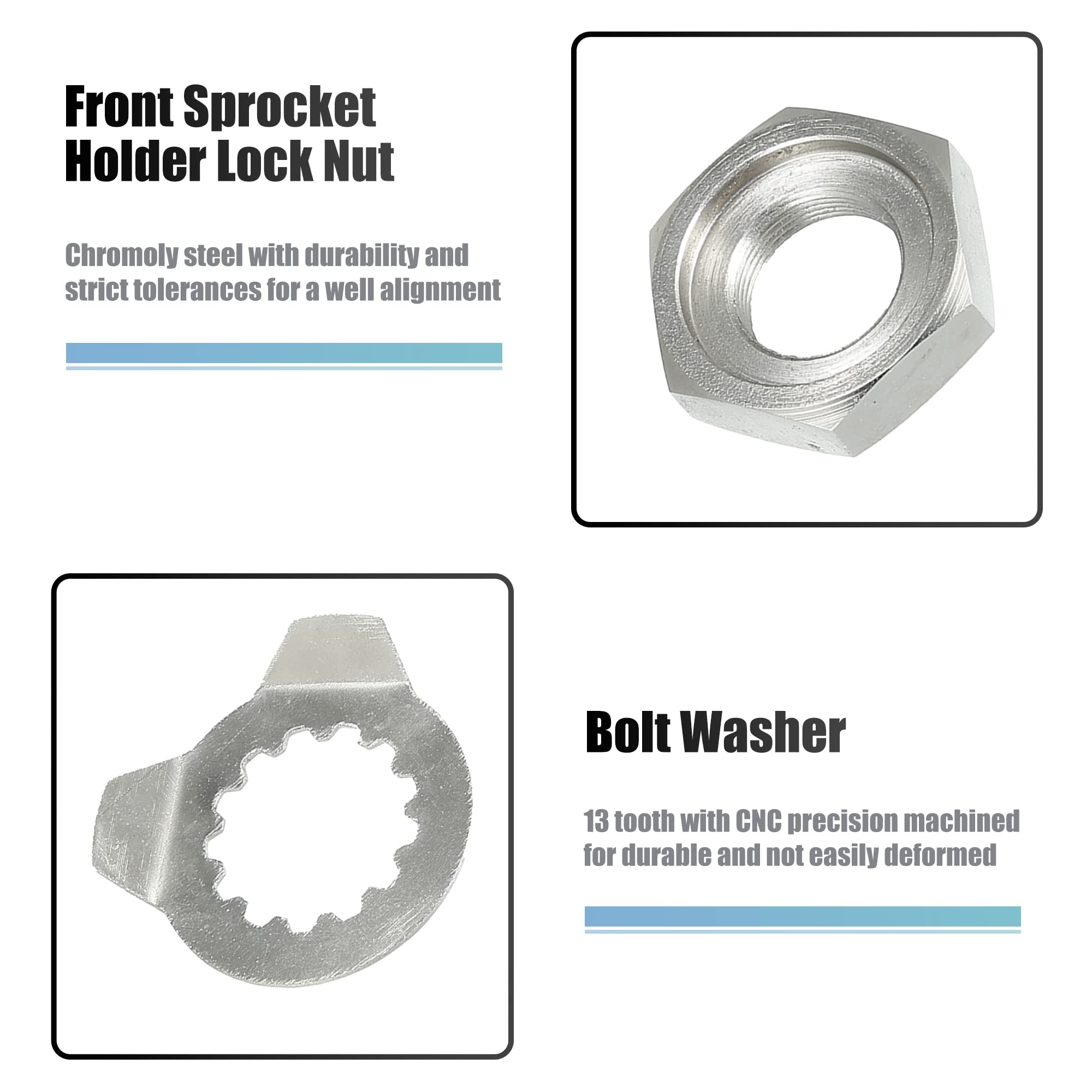 Motoforti 2pcs Front Sprocket Holder Lock Nut & Bolt Washer 13 Tooth For Yamaha 660R YFM660R 2001-2005 ATV 90179-18020 90215-212