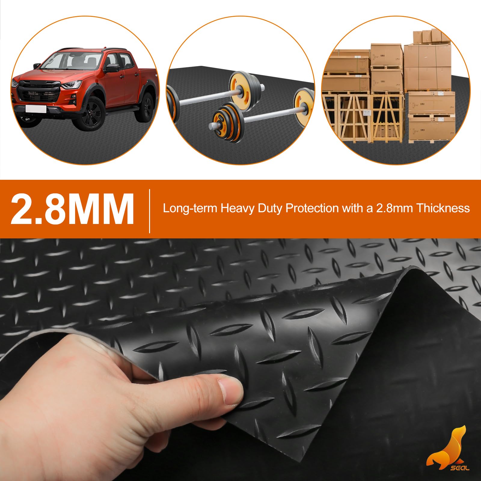 SEAL 4 x 8 Ft Premium Garage Floor Mat, 2.8mm Thickened Black Commercial Grade Heavy Duty Parking Mat for Garage Floor, Golf Car