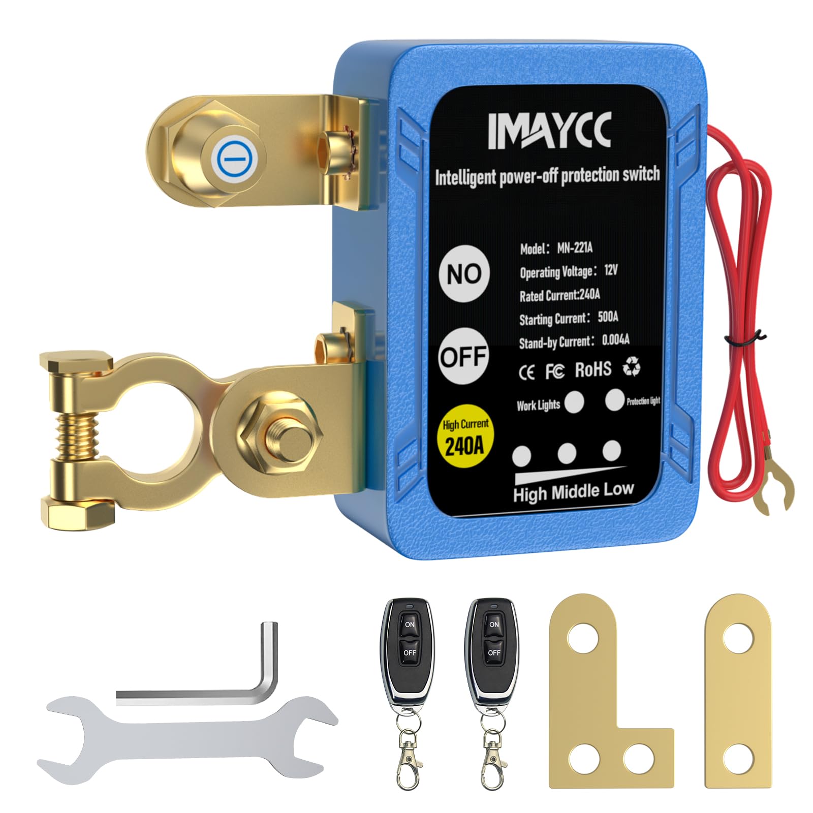 IMAYCC Kill Switch for Car - 12V 240A Remote Battery Disconnect, Anti-Theft Copper Switch for Auto, RV, ATV, Truck, Boat