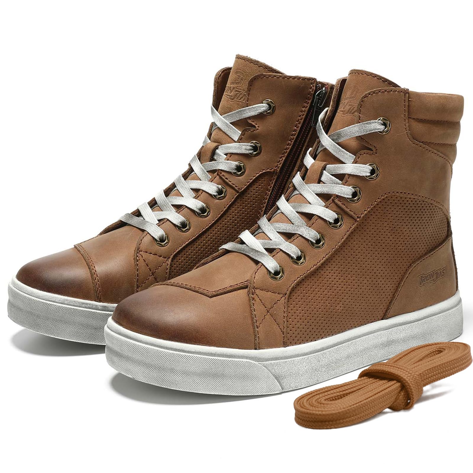 Borleni Leather Motorcycle Breathable Riding Shoes - Casual Outdoor Street Motorcycle Boots For Men Brown