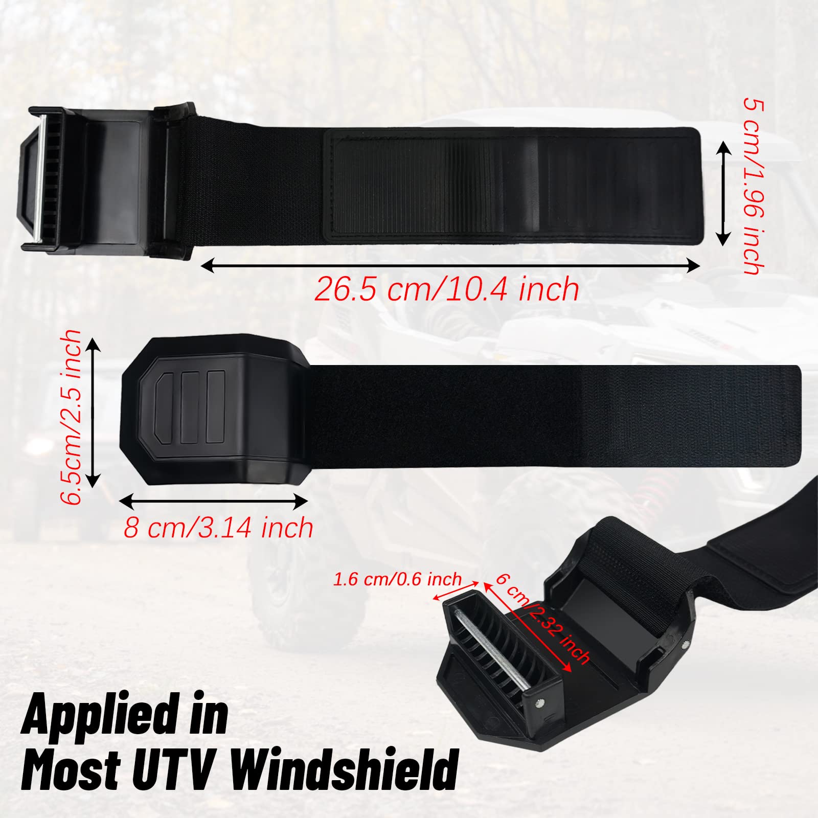 StarknightMT Adjustable UTV Windshield Clamp Strap Kit - Universal Fit for Polaris RZR, Ranger, General, Maverick x3, Clear, Model 118, 2pcs