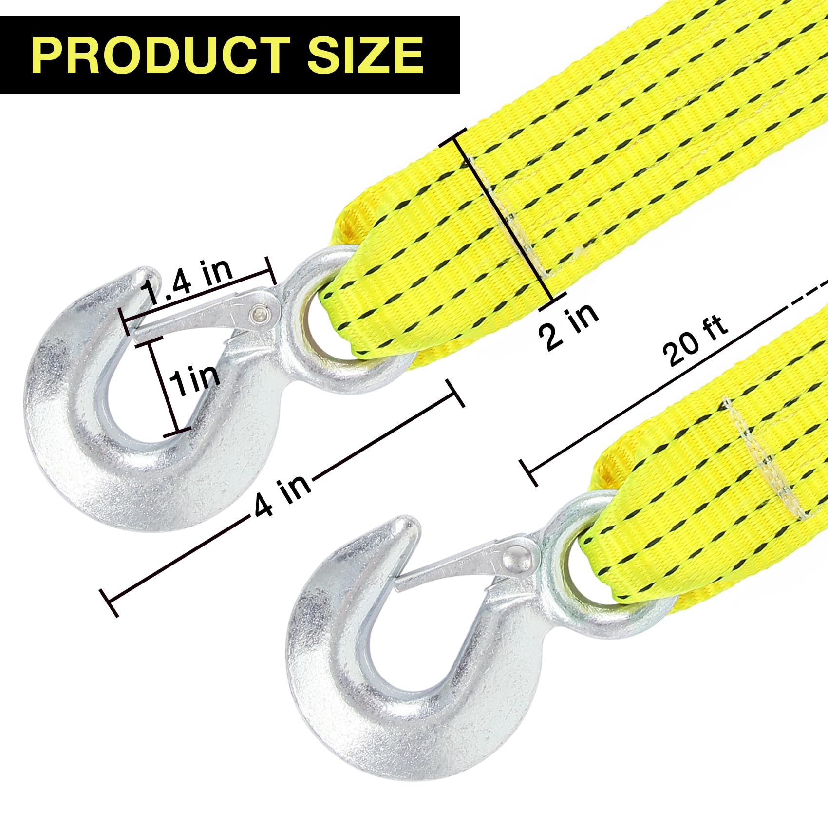 Sumpluct Atv Tow Strap With Hooks 20 Ft,15000 Lbs Towing Straps Heavy Duty With Hook 2 Inch X 20 Foot Ropes For Trucks Vehicles