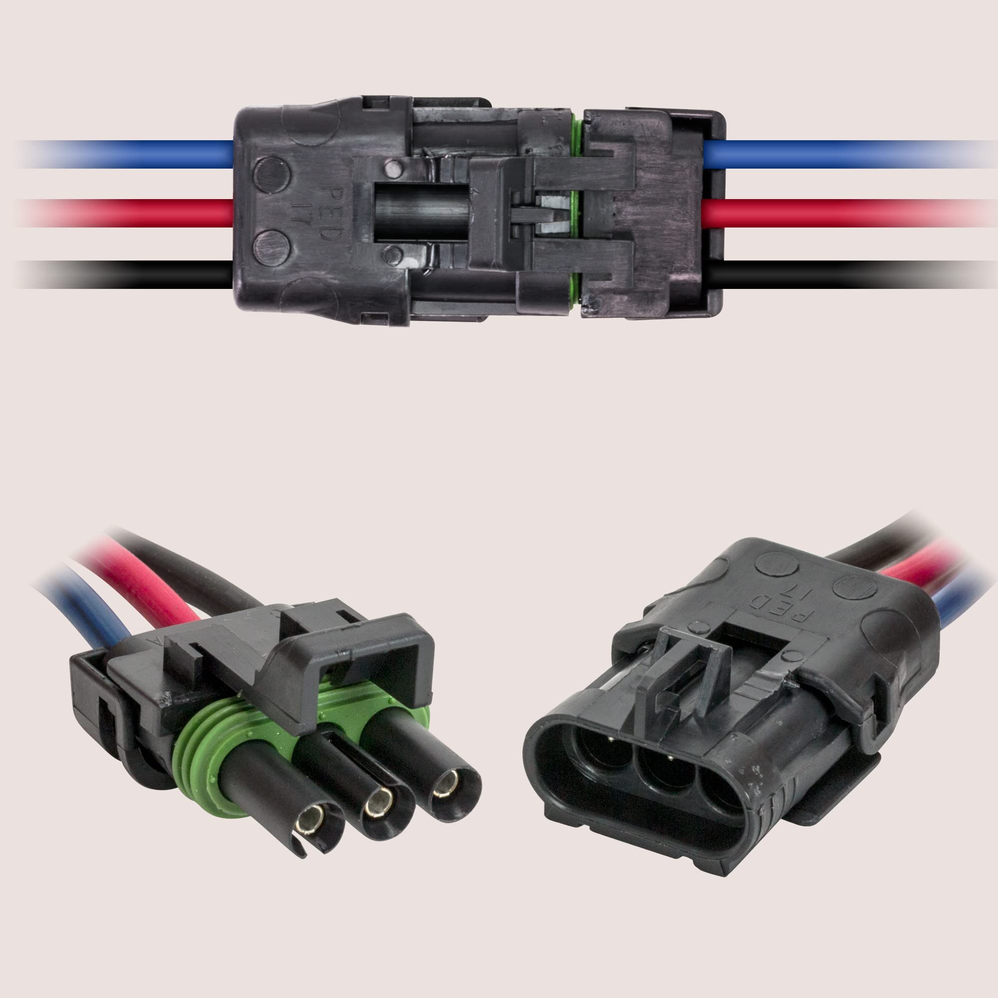True Mods 3-Wire Weather Pack Connector Kit Assembled With 10'' 12 Awg Wires