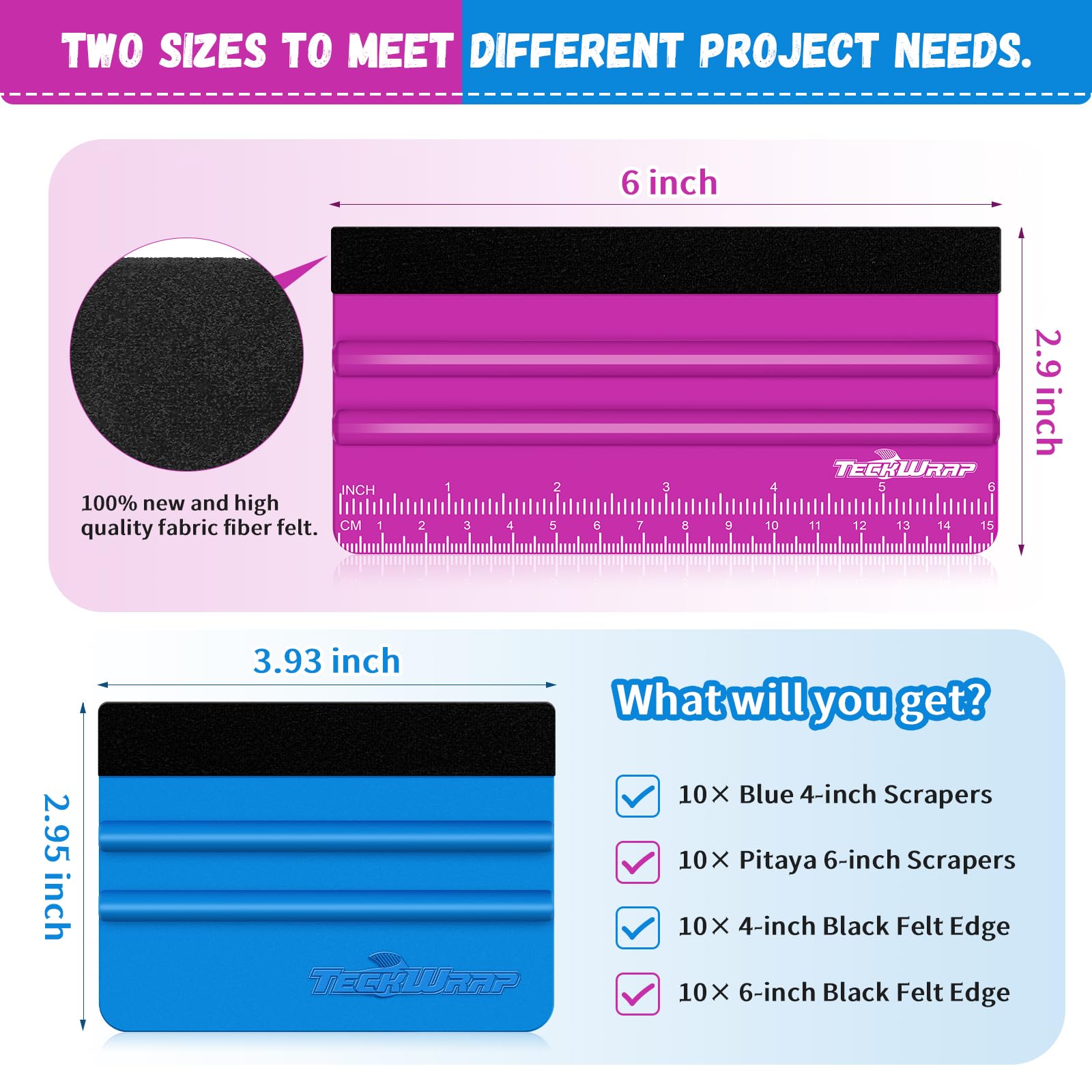 Teckwrap 2 Pcs Professional Felt Squeegee For Vinyl Stickers & Wallpaper - Scratch - Free (Neon Green)