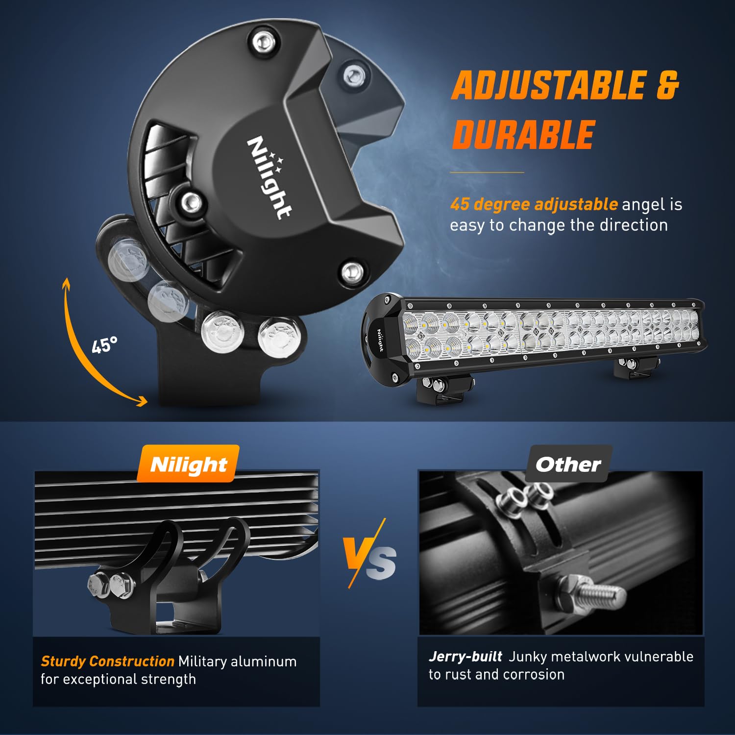 Nilight 20 Inch 126W LED Light Bar - Spot Flood Combo Yellow Beam for Off Road, Fishing, Hunting, Emergency Lighting, Model 60213S-Y