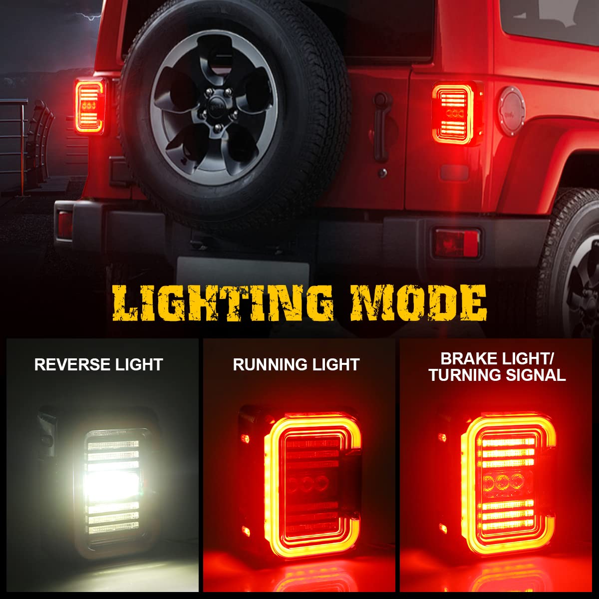 AUDEXEN LED Tail Lights Compatible with Jeep Wrangler JK JKU 2007-2018, Unique C Shaped Design Smoked Lens, 20W Reverse Lights,