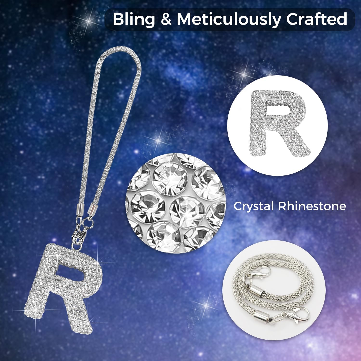 Bling Car Accessories For Women Letter Charm, Rear View Mirror Ornament Cute Hanging Crystal Pendant Girl Car Decorations, Lucky