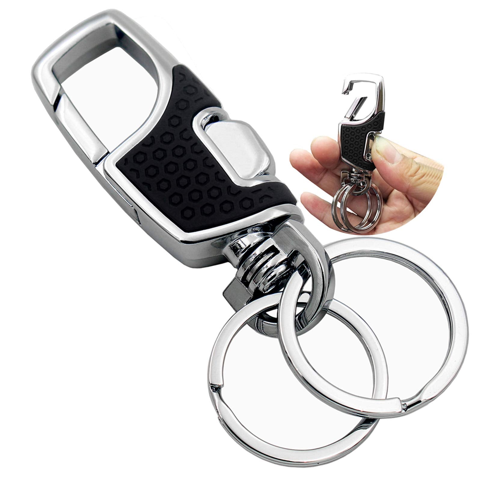 Lancher Key Chain With (2 Extra Key Rings And Gift Box) Heavy Duty Car Keychain For Men And Women - Black