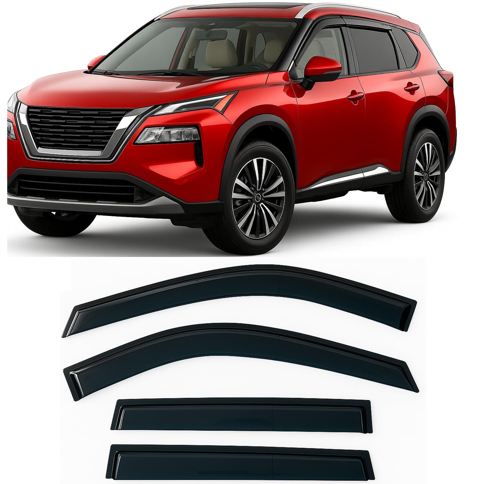 2021-2025 Tape-On Rain Guards For Nissan Rogue Side Window Visor Deflectors S Sv Sl Platinum Tinted Vent Shade Protectors 2022 2